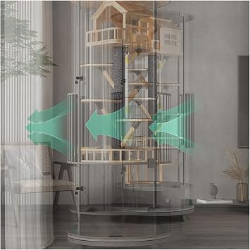 Cat House 360rotatable Cat Cage Villa Wood Panoramic Display Cabinet Cat Litter Glass House with Toilet Cat Villa