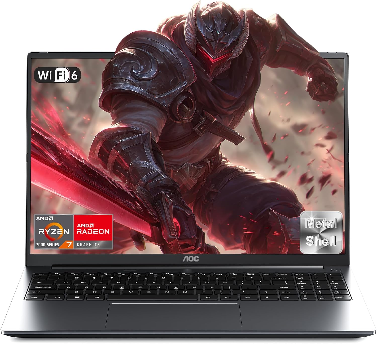 AOC Ordinateur Portable Gaming AMD Ryzen 7 7735HS(Jus qu'à 4.75GHZ) 8 cœurs,DDR5 4800MHz,16GO Ram 512Go SSD Étendre à 4 to,Boîtier métallique,Rétroéclairé,WiFi 6,BT5.2,Type C,Pc 16 Pouces