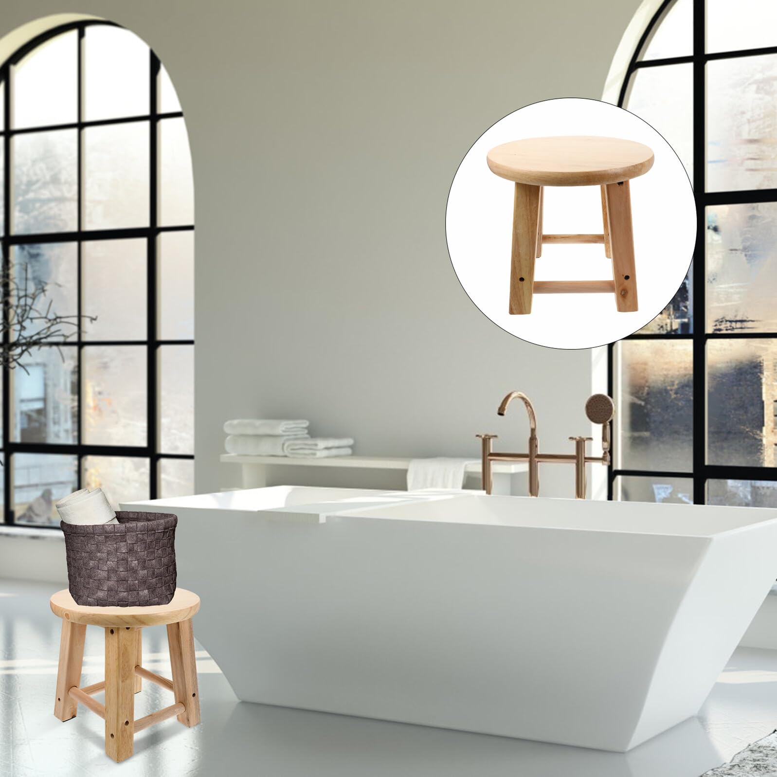 Mini taburete redondo de madera – Asiento de baño antideslizante creativo ligero y estable diseño de cuatro patas para cambiar zapatos y uso doméstico - Práctico y elegante