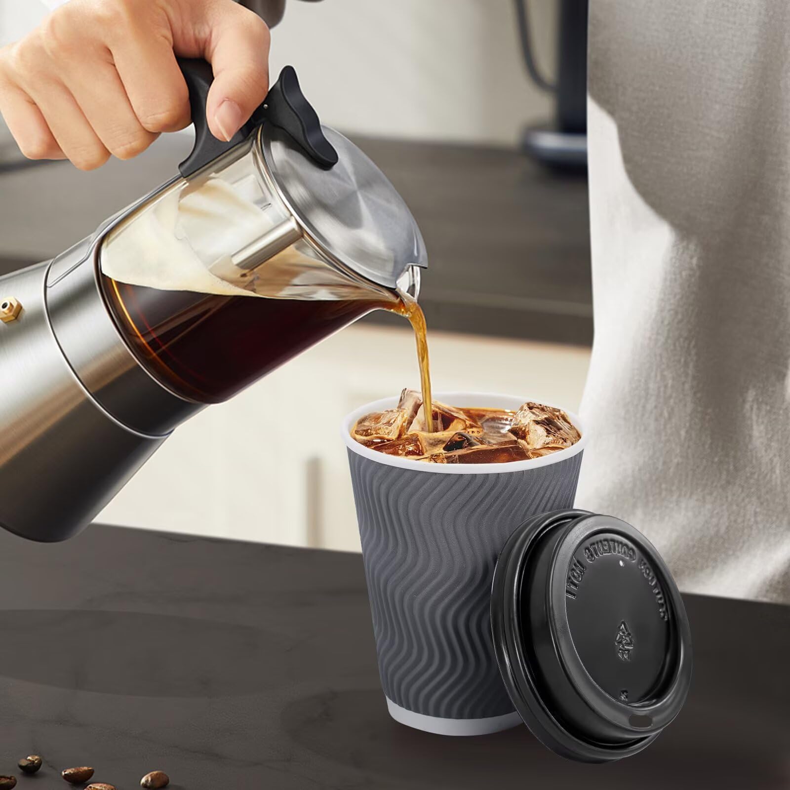 Clawsoff 100 Pack 12 oz Coffee Cups with Lids Disposable Paper Cups Gray — Amazon image 8