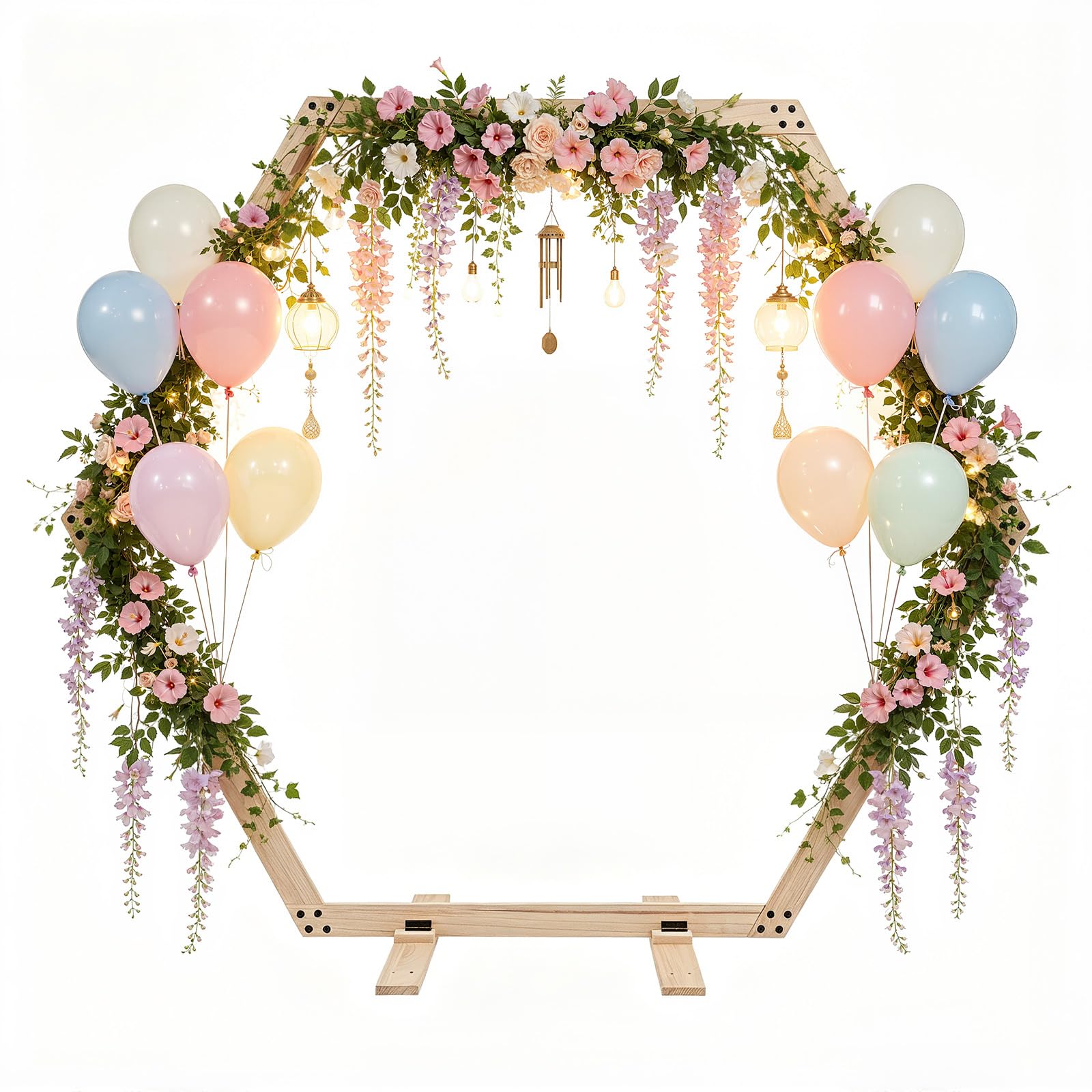 7.6 FT Hochzeitsbogen aus Holz Hexagonal Hochzeit Hintergrund Holz Hexagon Blume Arbor Stand Traubogen Hochzeit mit Basis