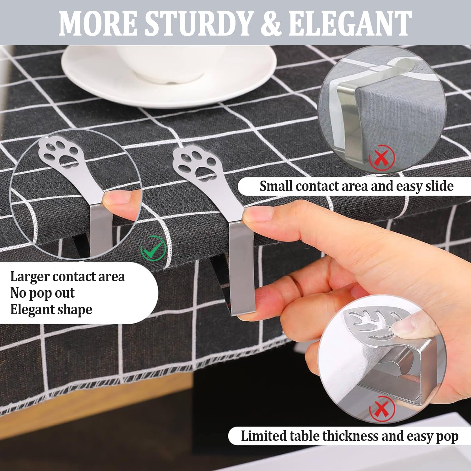 Soporte para mantel para mesas gruesas, 10 unidades de garras de gato, resistentes a la intemperie, de acero inoxidable, clips para mantel para mesa de jardín, restaurante, mesa de comedor