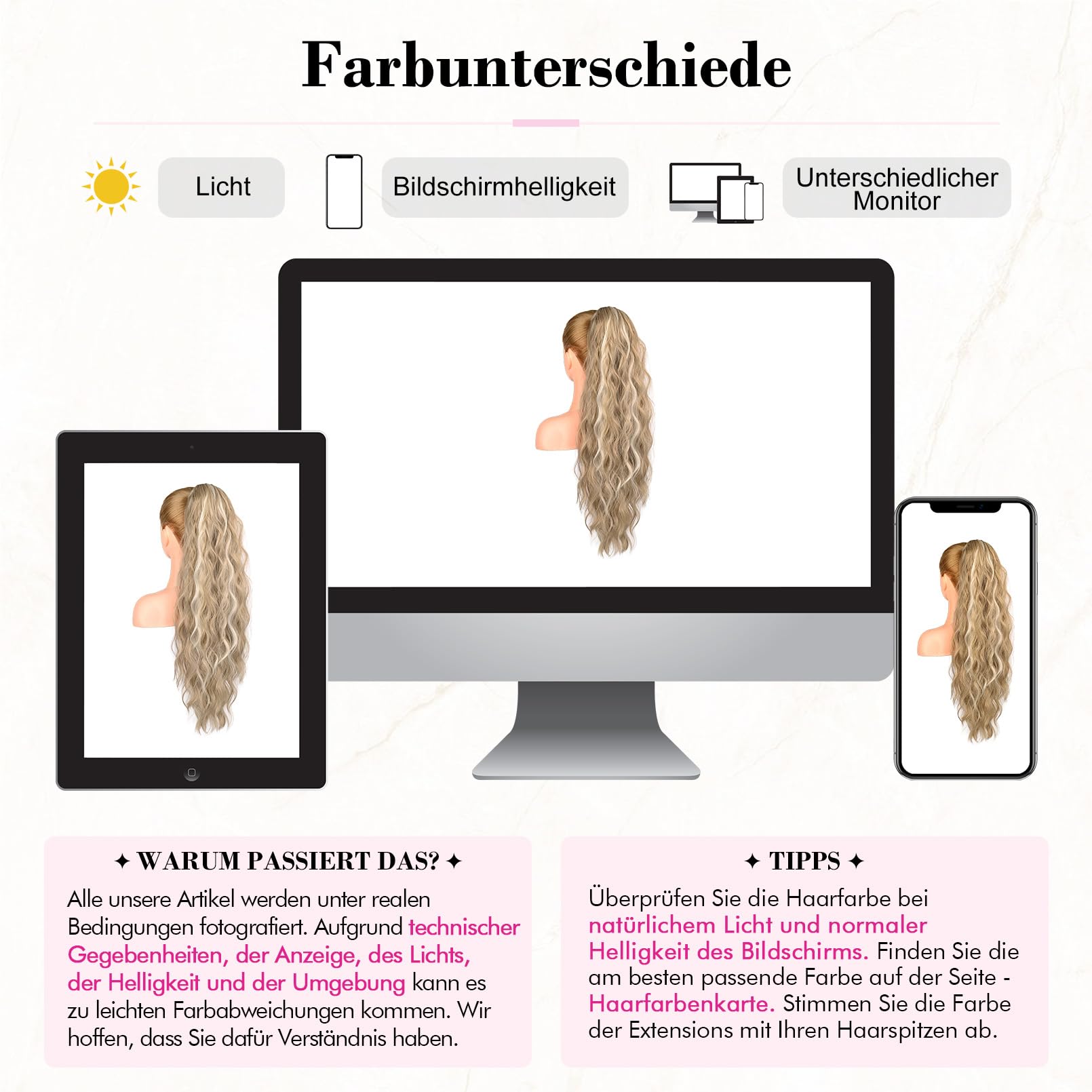 REECHO Ponytail Extension, 66 cm Long Beach Gewellt Zugband Pferdeschwanz Haarverlängerung Synthetischer Pferdeschwanz Haarteil für Frauen – Aschblond mit Highlights