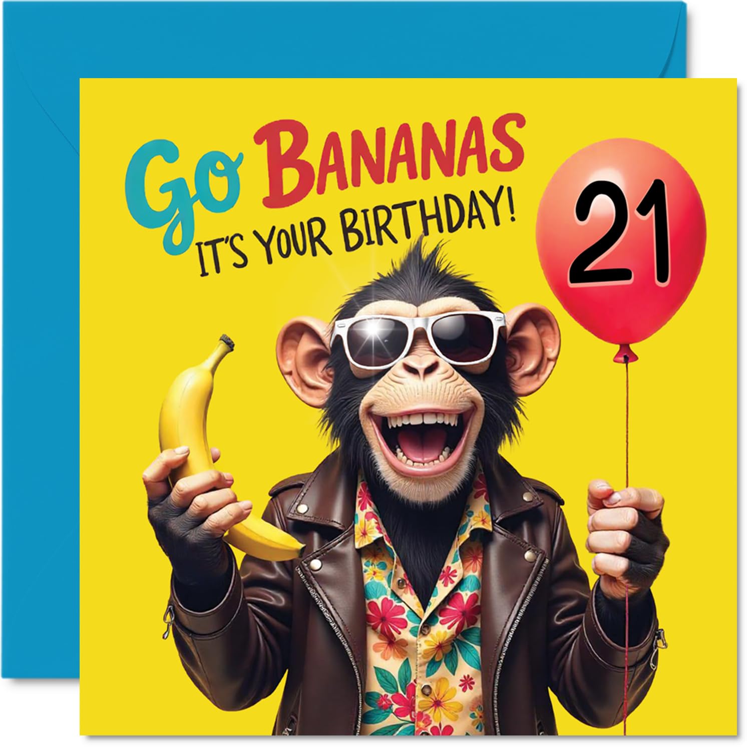 21st Birthday Cards for Men Women - Monkey Go Bananas It's Your Birthday! - Happy Bday Card for 21 Year Old Man Woman Auntie Niece Sister Colleague, 145mm Bday Greeting Cards