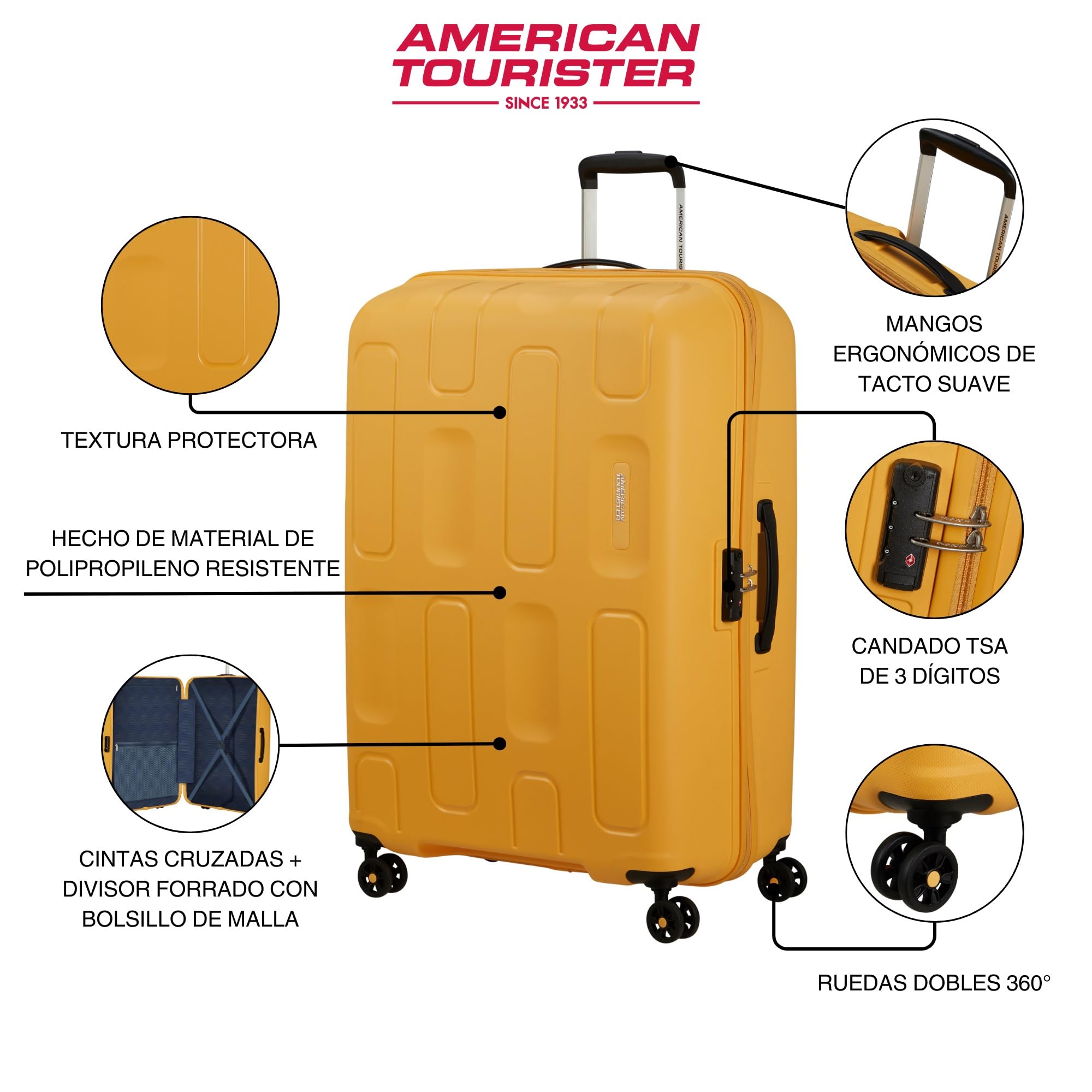American Tourister Ellipso - Maleta Rígida Grande 79 cm, Maleta Ligera con 4 Ruedas, Cerradura TSA, Maleta Facturada 104L - 3.80 KG - Amarillo (Banana Cream)
