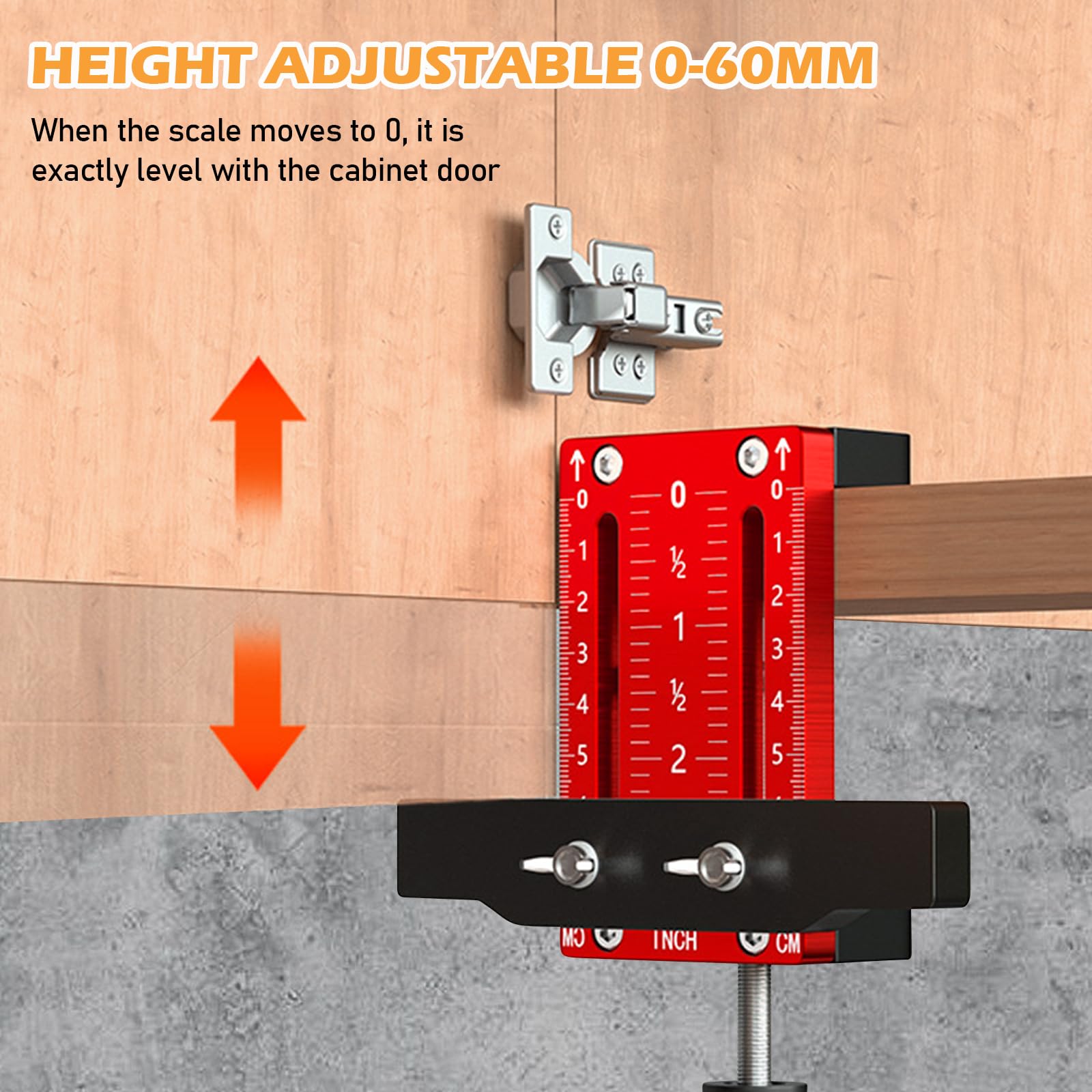 Positionneur De Porte D'Armoire: 1 Pièce Ajustable Alliage D'aluminium, Installation De Porte D'Armoire Pour Menuiserie, Hauteur Réglable 0-60mm, Compact Et Portable (Rouge)
