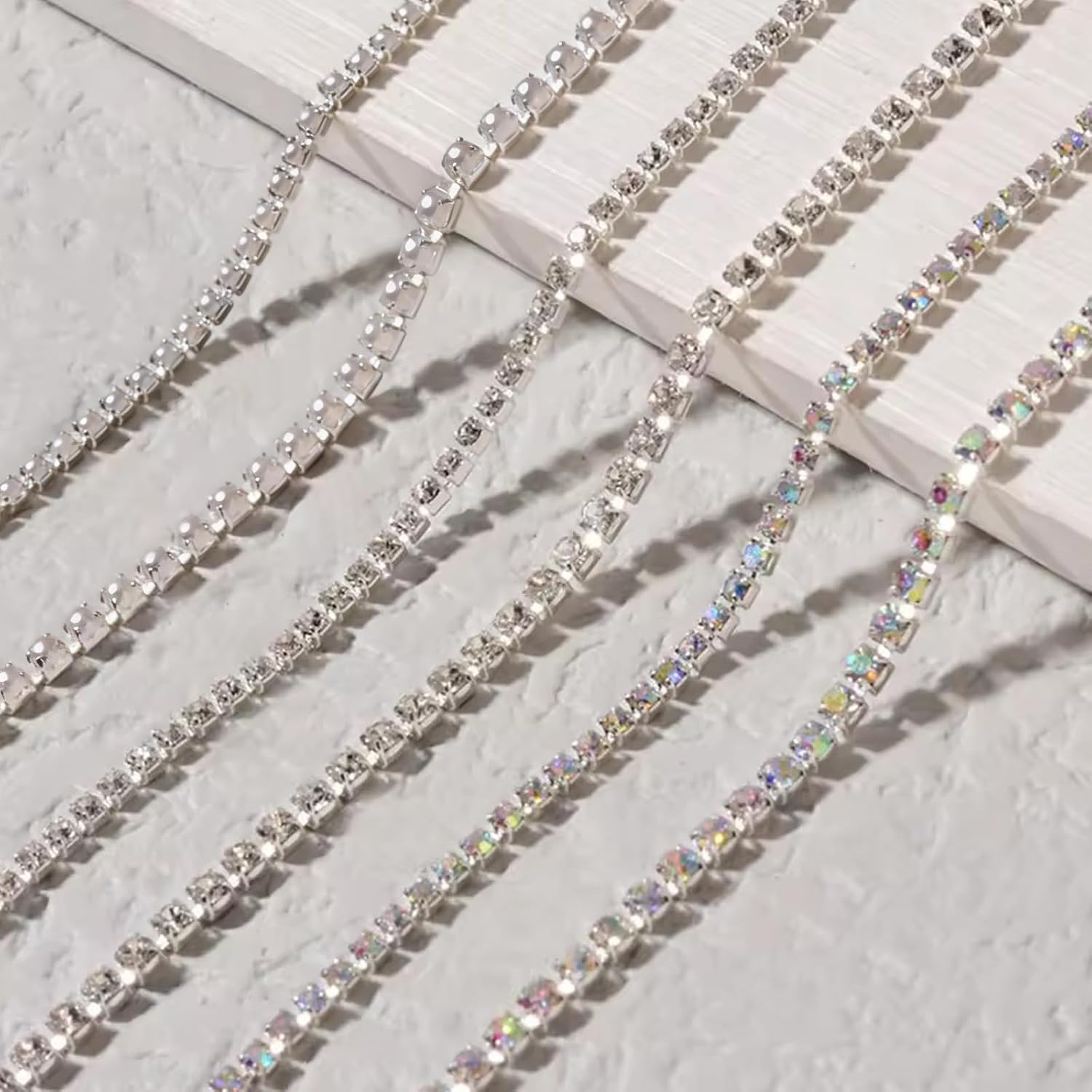WOKOTO 9 Strips Silver Punk Luxury Pearl & Diamond Gem Nail Art Chains, 9.84 Inch Metal 3D Nail Chain Charms For Nails, Silver DIY Manicure Jewelry Decorations for Women Nail Art Supplies