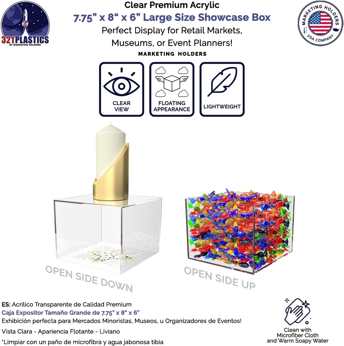 6 Pack Clear Acrylic Display Box with One Open Side No Lid 7.75" x 8" x 6" Inch Versatile Plexiglass Merchandise Storage Bin or Retail Product Riser by Marketing Holders image 2