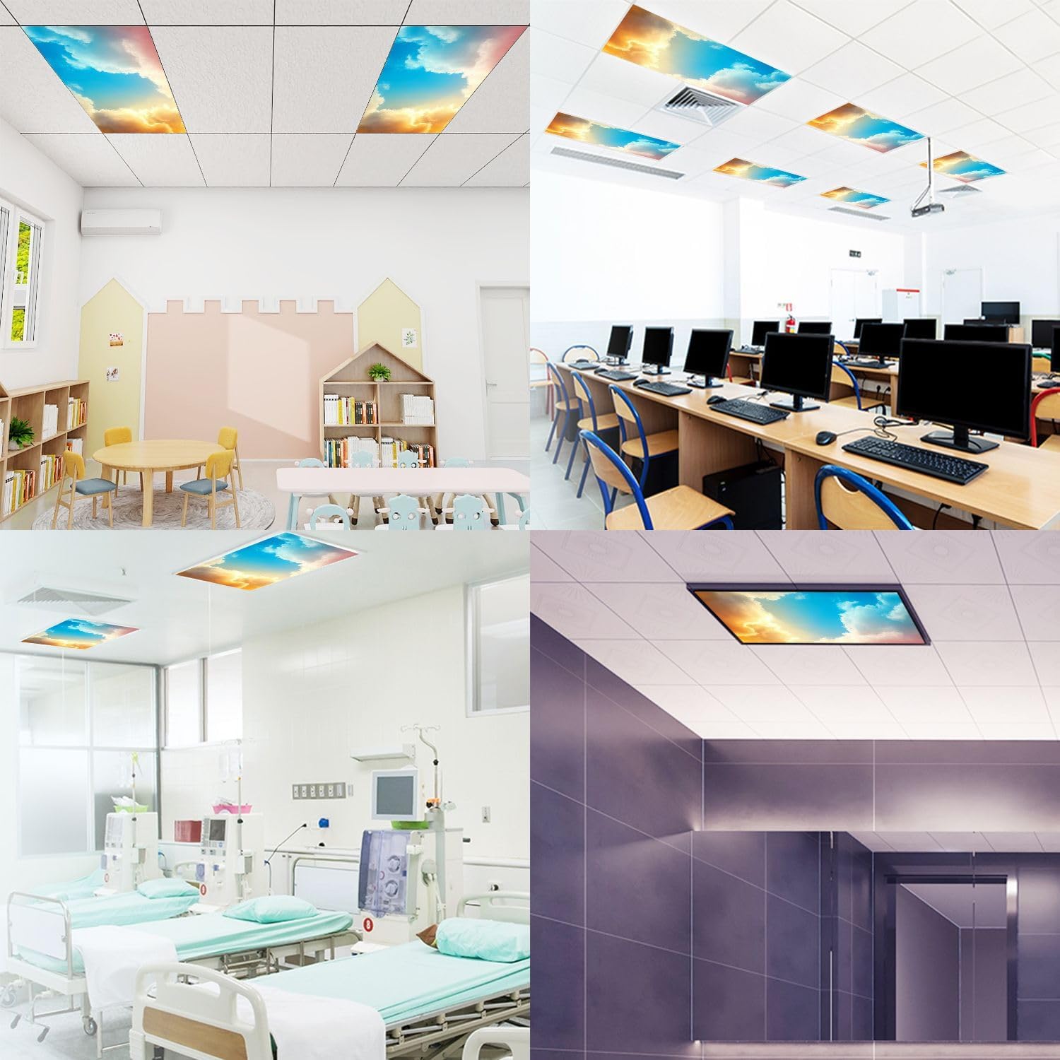 Fluorescent Light Covers for Ceiling Lights Cloud Sky Pastel Abstract Blurred Soft yollow Sweet Easy to Install Magnetic Light Filter for Classroom Office Hospitals School Home Decor