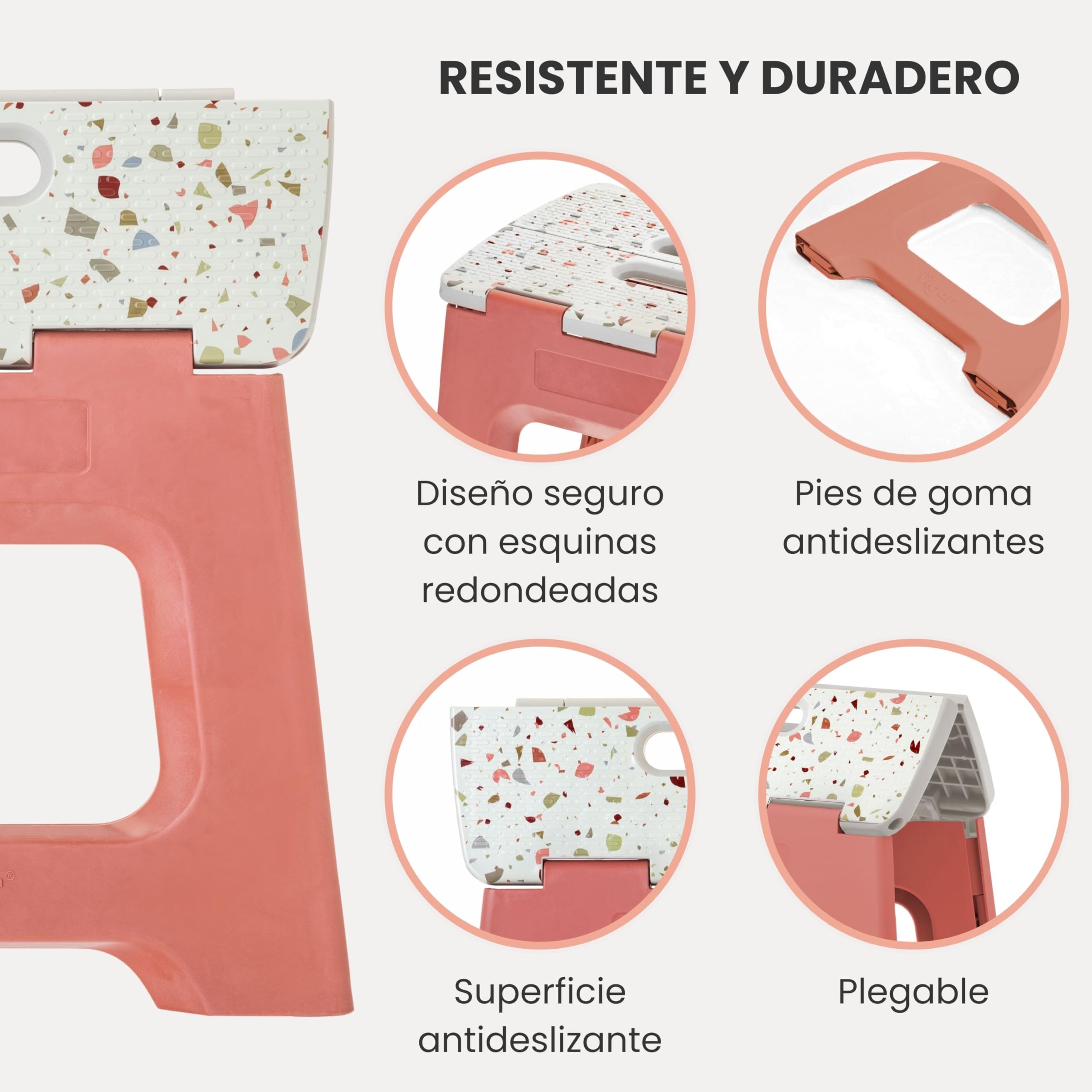 Vigar Taburete Plegable Compact 27 cm Plástico Reciclado Salmón