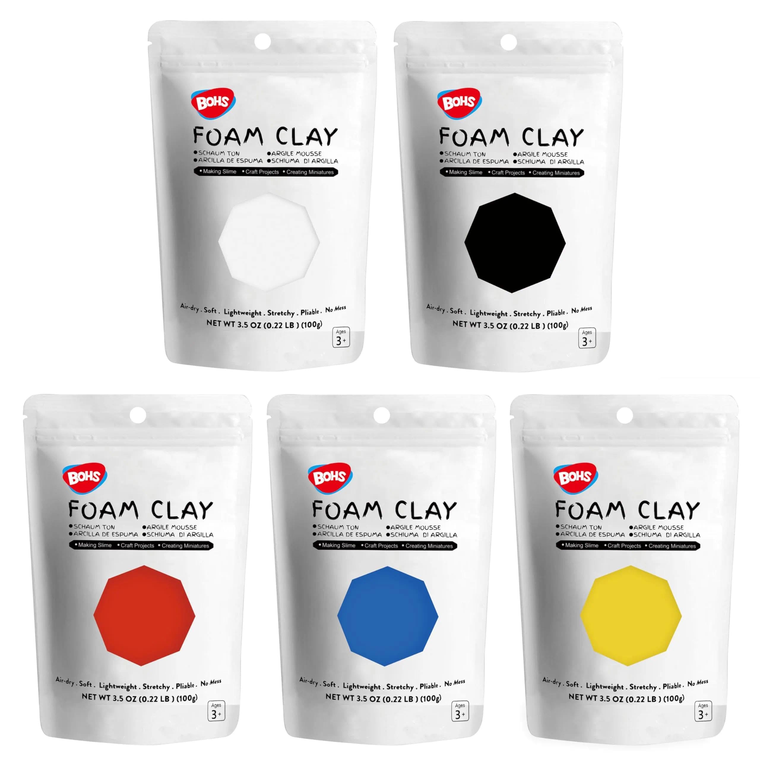 Primary Colors Ultralight Slime and Foam Modeling Clay, Air Dry, School Arts & Crafts Projects - 5 Count (1.1lb/500g)
