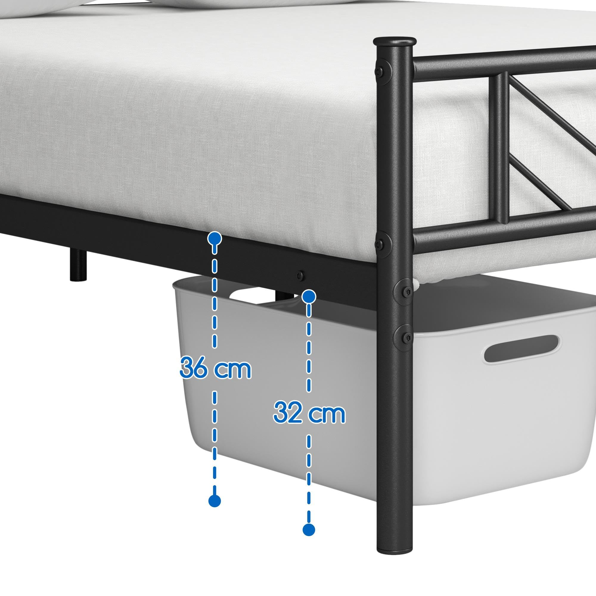 Yaheetech Metallbett 140 x 200 cm Minimalistischer Bettrahmen mit Kopfteil Gästebett mit Lattenrost für Schlafzimmer Gästezimmer 32cm Höhe unter dem Bett Schwarz – Bild 5