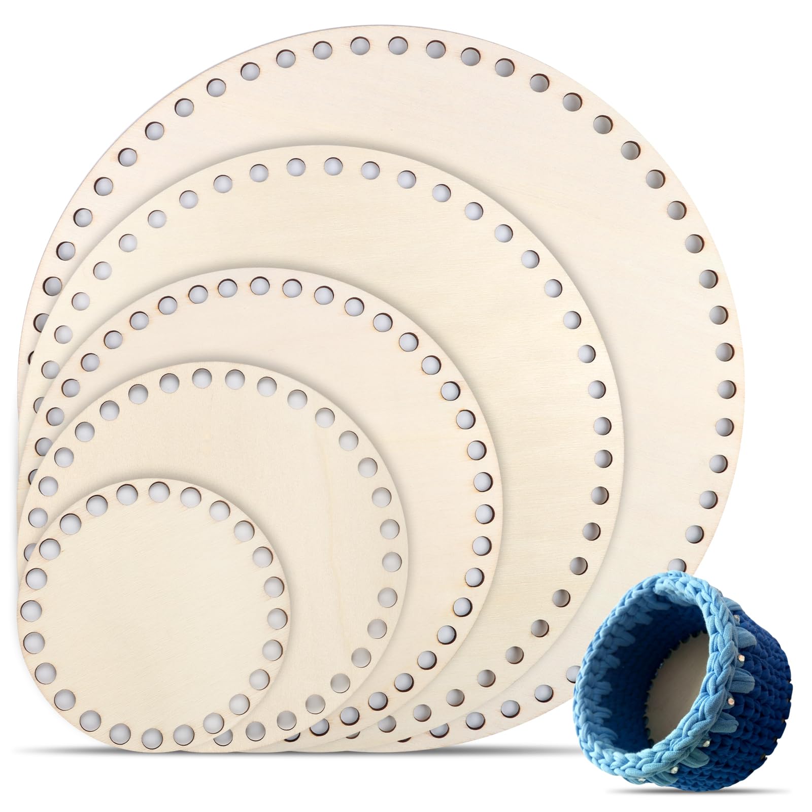 Base Per Cesto All'Uncinetto - 3 Pezzi In Legno Naturale, 10/15/20 Cm, Per Tessitura E Decorazione - Foto 10