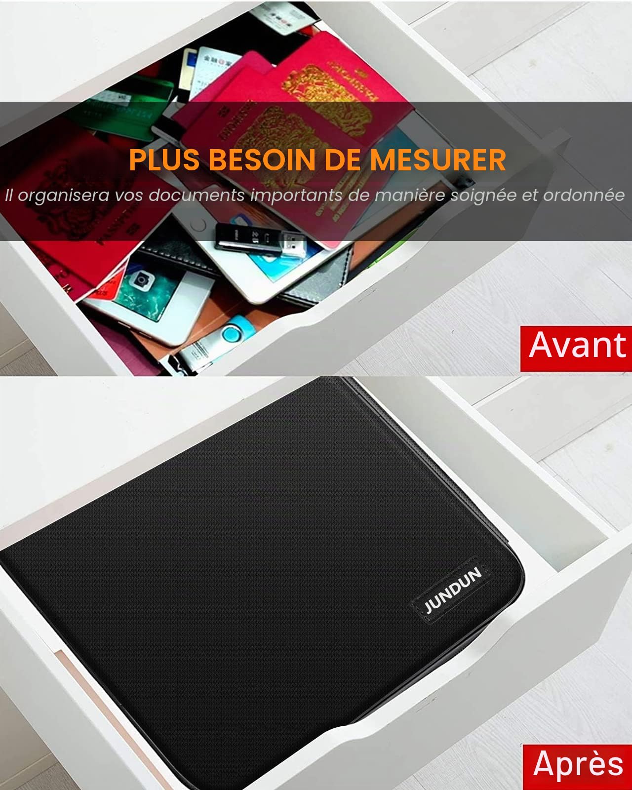 JUNDUN Organisateur de documents avec isolation thermique de 5200 ℉, porte-documents ignifuge avec serrure, boîte de rangement pour documents avec 7 compartiments, organiseur de dossiers
