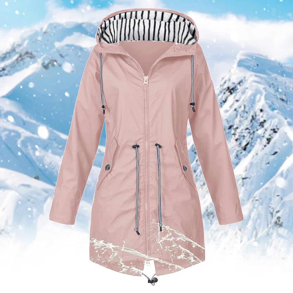 25新作 ロエベ ウールブレンド ジャケット レディース ピンク Amazon.com: Women's Zip Up Belt Raincoats with Hood