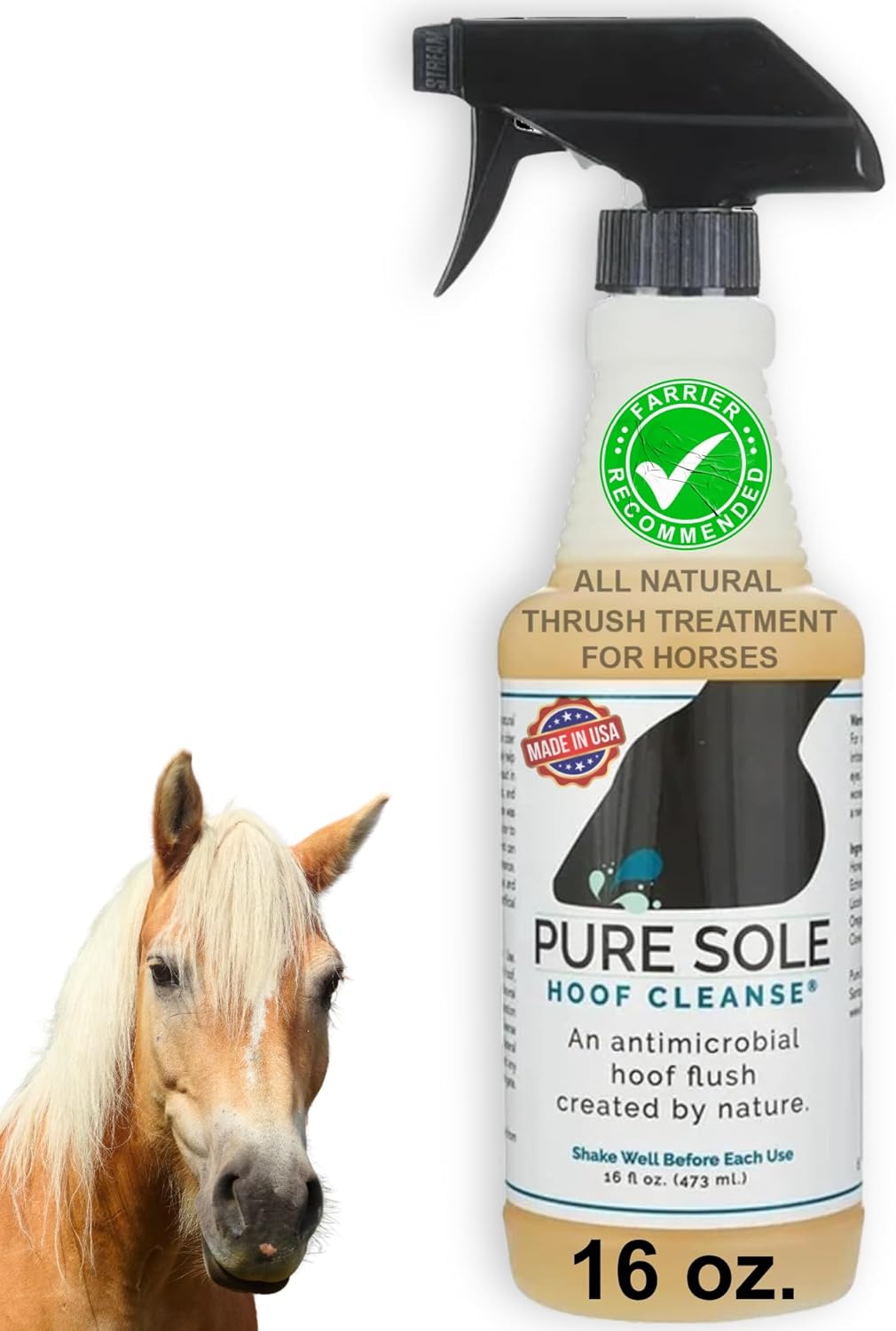 Thrush Treatment for Horses Hoof Spray Hoof Cleanse | All Natural Spray for A Healthy Horse Hoof, Use for White Line, Abscess Treatment, Cracks, and Hoof Wall Separation – 16 oz.