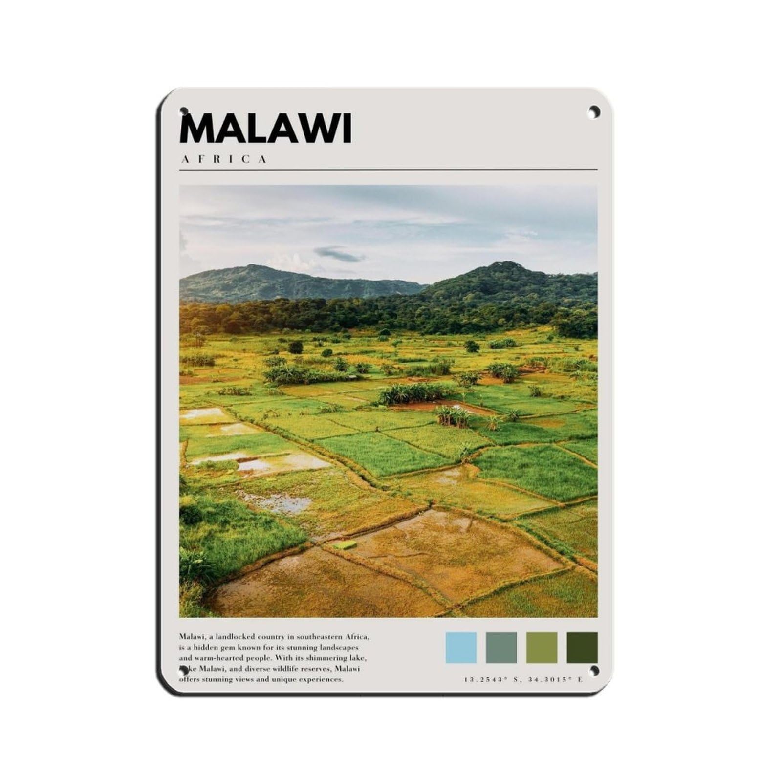 Malawi Africa Poster Malawi Art Tin Sign Vintage Metal Pub Club Cafe Bar Home Wall Art Decoration Poster Retro 12x16inch(30x40cm)