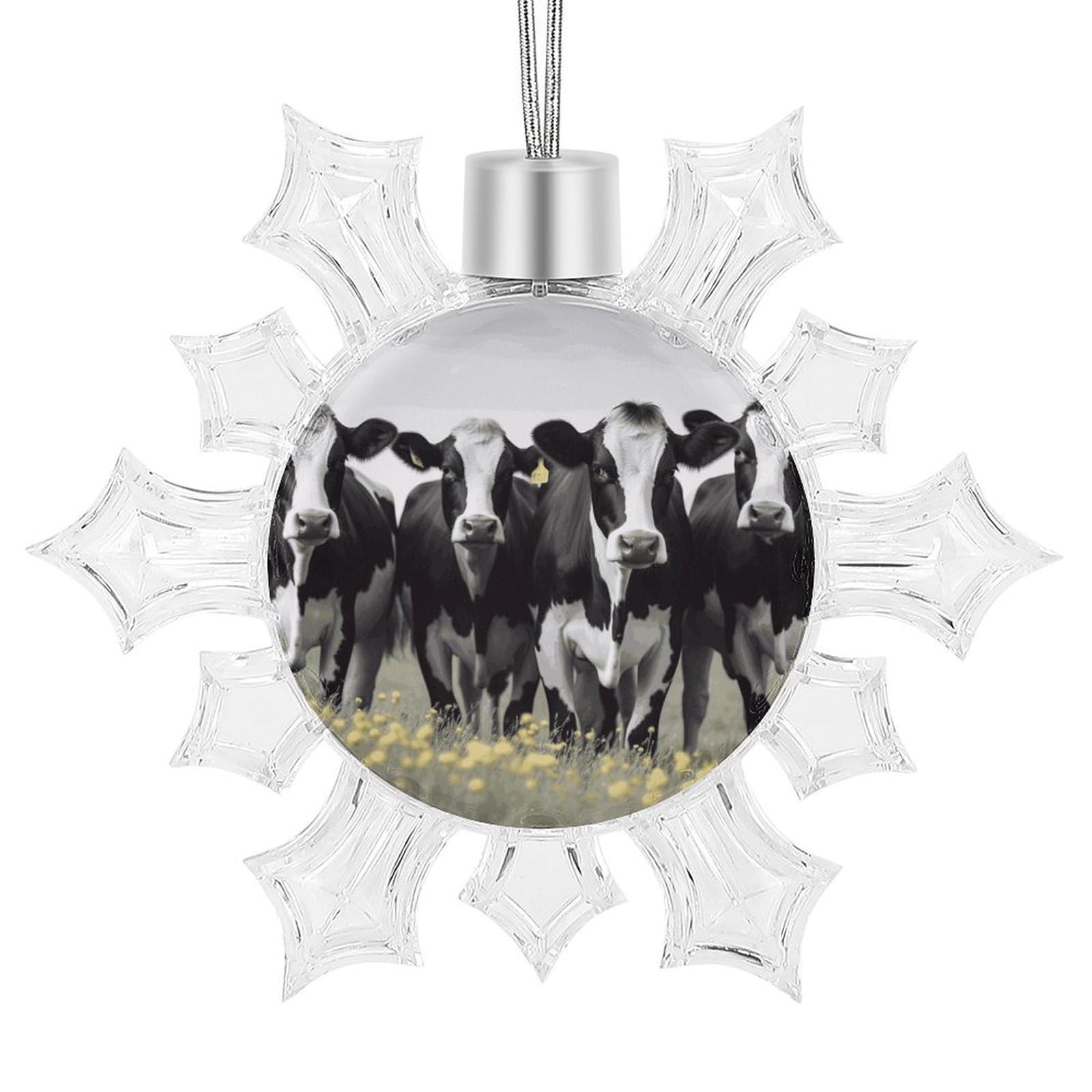 Black White Cows Snowflake Ornaments Cute Snowflake Pendant Exquisite Christmas Tree Ornaments for Christmas Weddings New Year Birthday Holiday Celebration