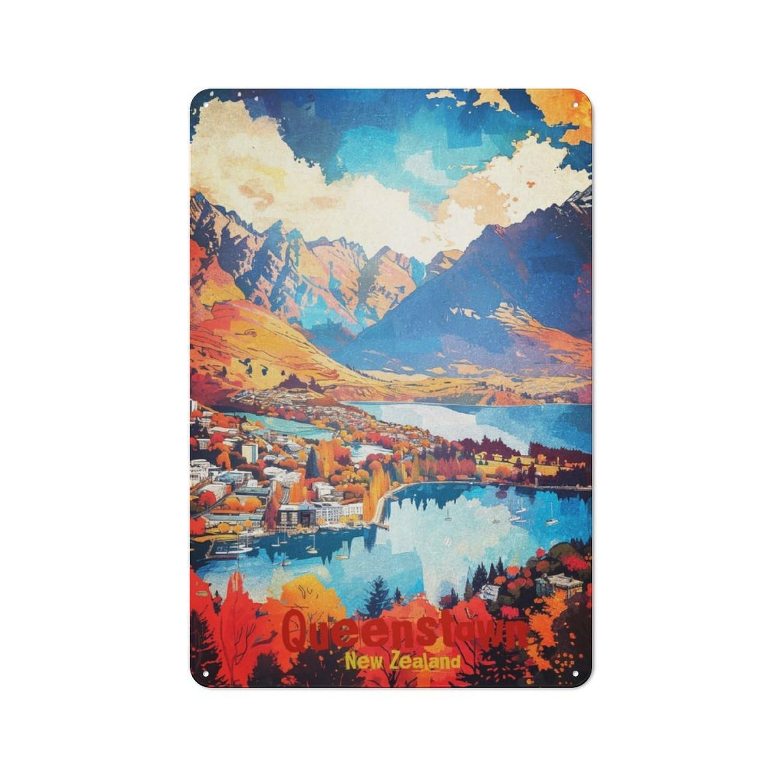 Junmoney Queenstown Art Tin Wall Sign 30X20cm, Country Style Bistro Wall Plaque For Coffee Bar, Kitchen, Bistro Or Tea Corner