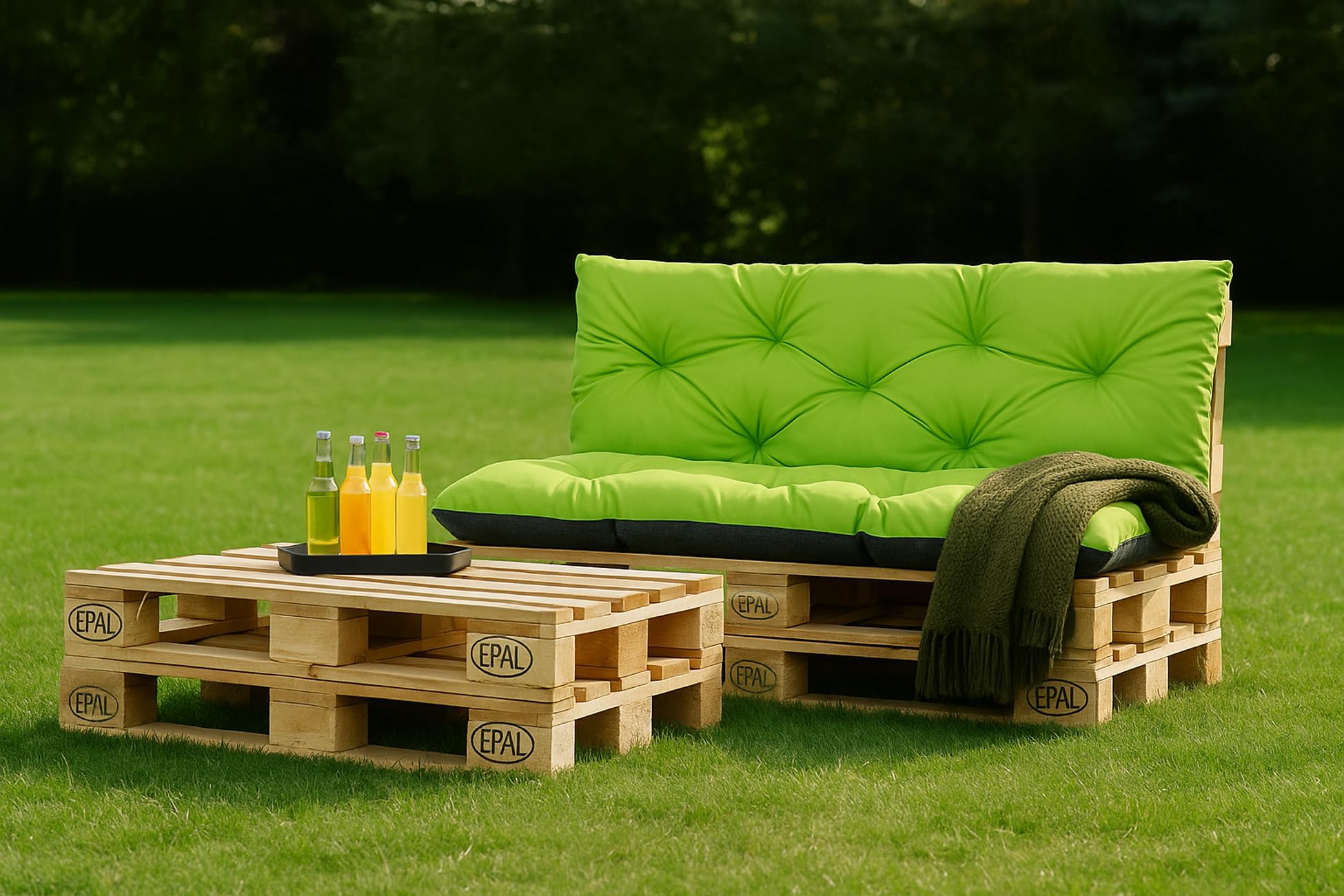 Cuscini pallet, Cuscini per pallet esterni/Cuscino Euro Pallet, Cuscino Divano, Cuscino Soggiorno da Giardino (Set:120x80+120x40cm, Limone)