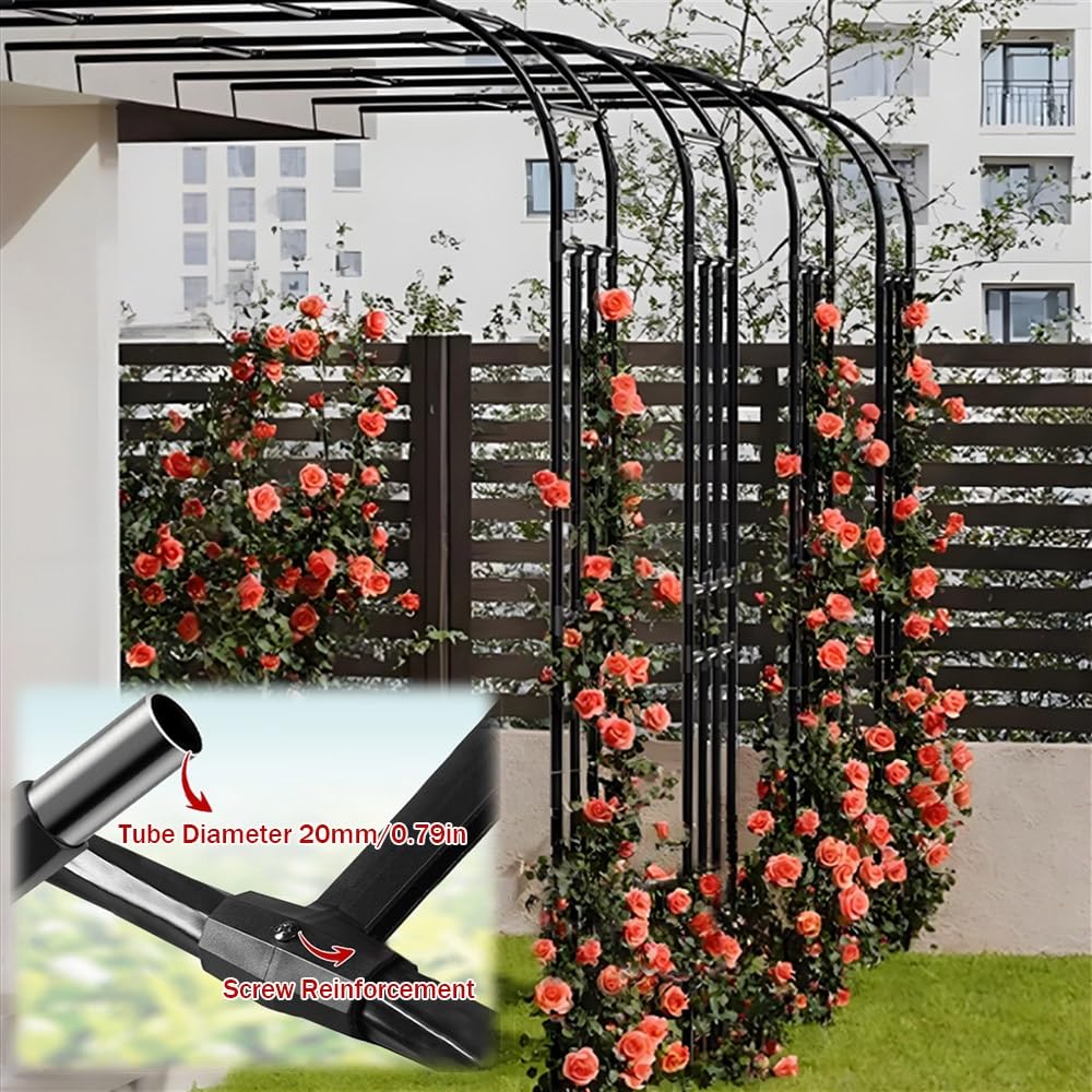 Półksiężyc metalowa kratka ogrodowa do roślin pnących, montowana na ścianie, idealna do wszystkich winorośli i kwiatów pnących (czarna, 220 x 240 cm)