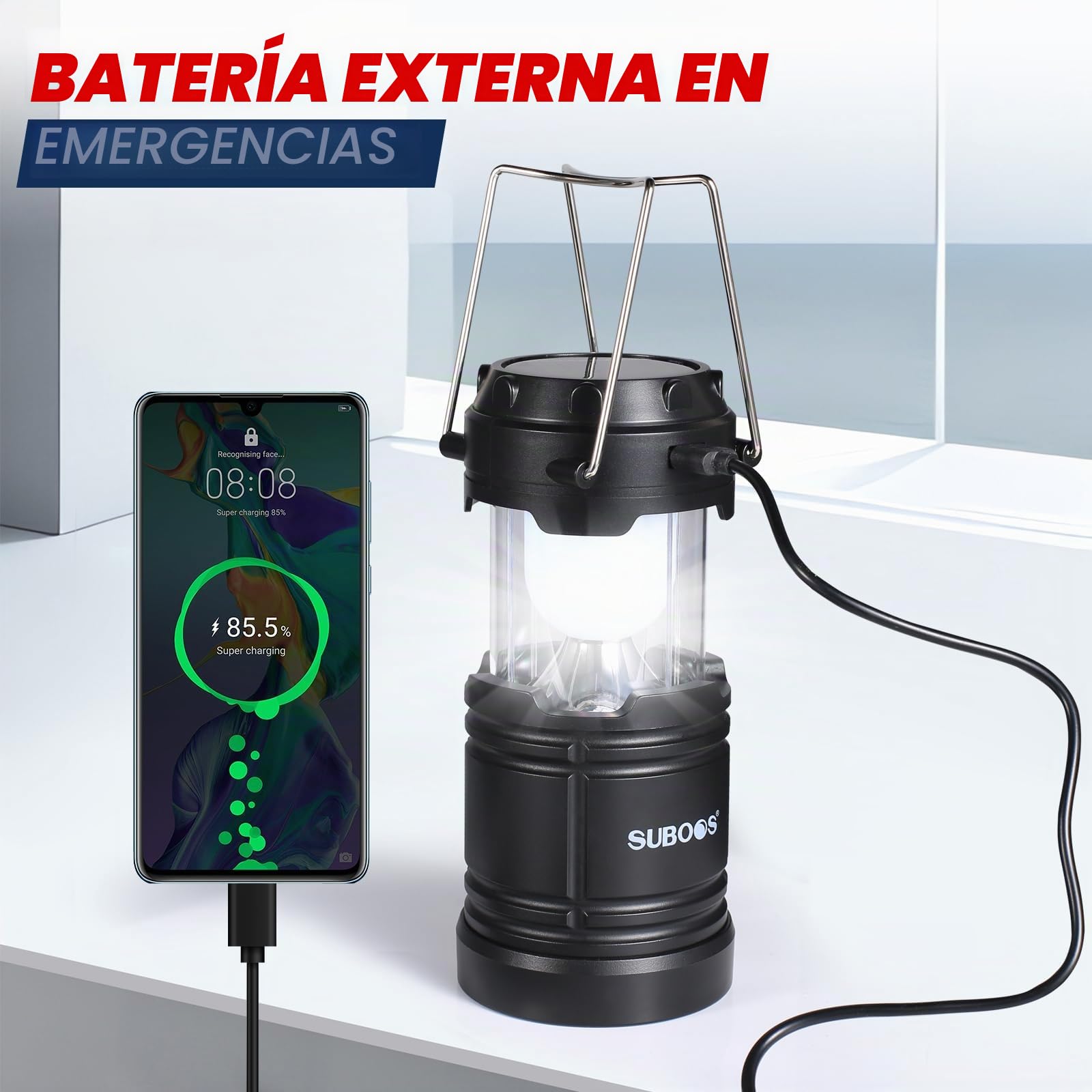 Faroles de camping recargables, lámpara solar y pilas, base magnética, gancho para tienda, accesorios de campamento portátiles para emergencias
