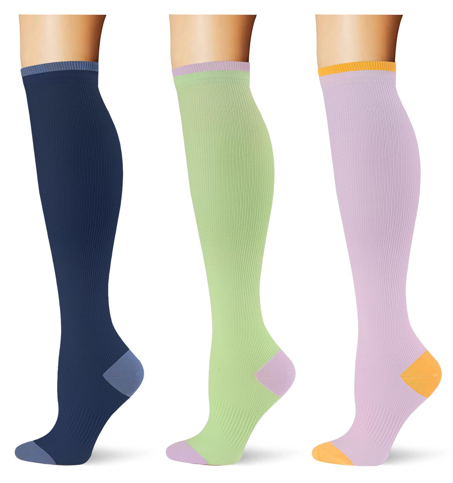 (3 pairs) Compression Socks 20-30 mmHg Long Knee High Socks for Women Men Support Athletic Travel Daily Wear