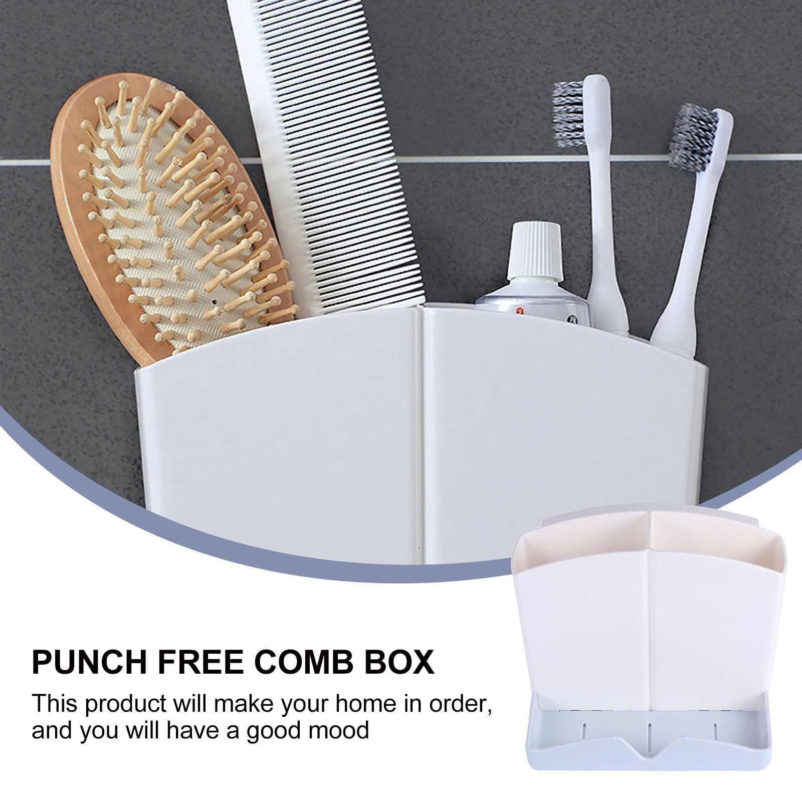 BESPORTBLE Porta Spazzolino da Denti da Parete Multifunzione in Abs senza Perforazione Scatola Porta Pettini e Portaoggetti per Bagno Fori di Drenaggio e Adesivo Resistente per