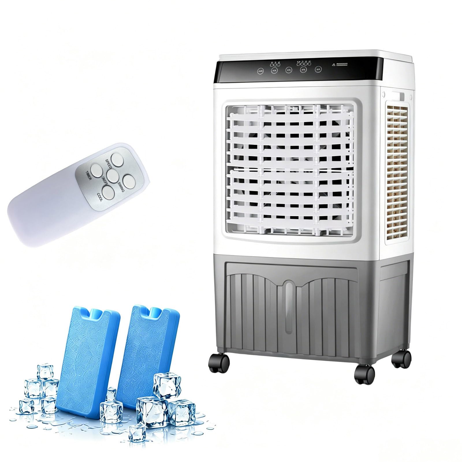 Raffreddatore d'aria evaporativo, ventola di raffreddamento mobile da 12 litri con serbatoio dell'acqua rimovibile, telecomando, filtro antipolvere per casa, ufficio, camera da letto, soggiorno