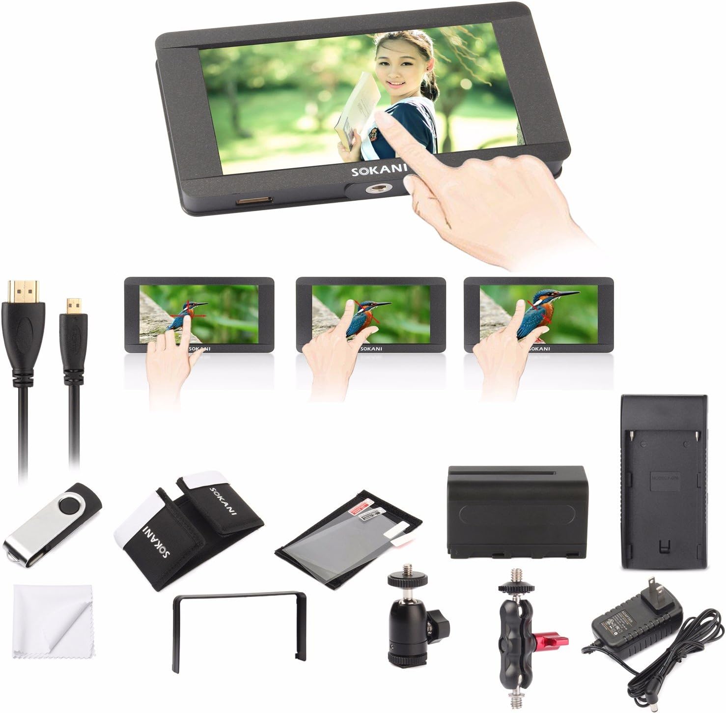 On-Camera LCD Field Camera Video Monitor 5 inch 4K Signal Support Touch Screen 1920 x 1080 HDMI for Sony Panasonic Canon Nikon Fujifilm Gimbal DJI Ronin Zhiyun Crane 2 v2 Feiyu a2000 Moza Air