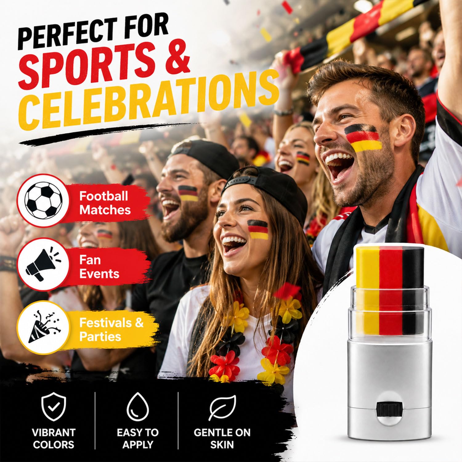 Sunshine smile Lot de 2 crayons de maquillage Coupe du monde 2026 Noir/rouge/jaune
