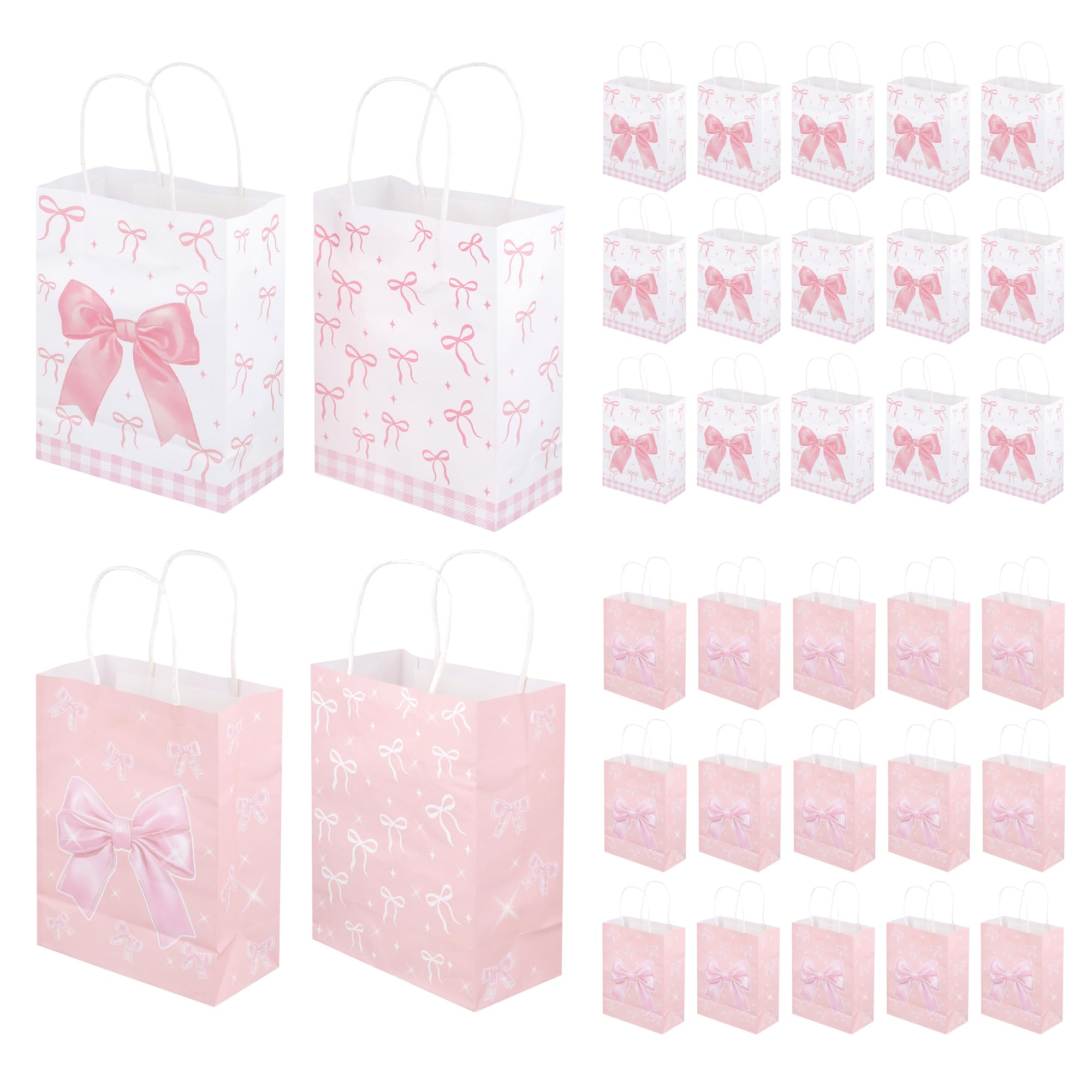 MAHIONG 36PCS Pink Paper Gift Bags, Pink Party Bags with Handles, Medium Size Gift Bag Presents Packaging, 21x16x8cm