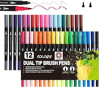 THEARMAN Dual tip brush pens Set Of 12 Coloured | Fineliner Exclusively for Drawing and Calligraphy | Brush Pens for Painting and Colouring| Fine-liner Felt Tip Pens