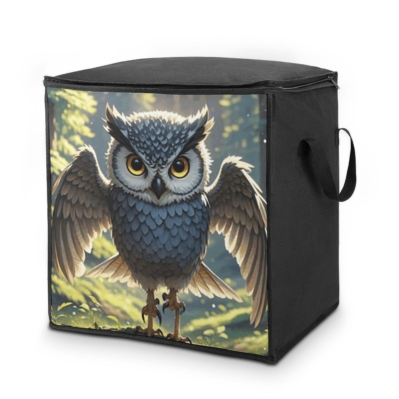Anime Owl Storage Bag with Zippers And Handle Extra Large Bedding Comforter Storage Bag Foldable Blanket Storage Bags Fabric Moving Bags for Closet Organizer (70L)