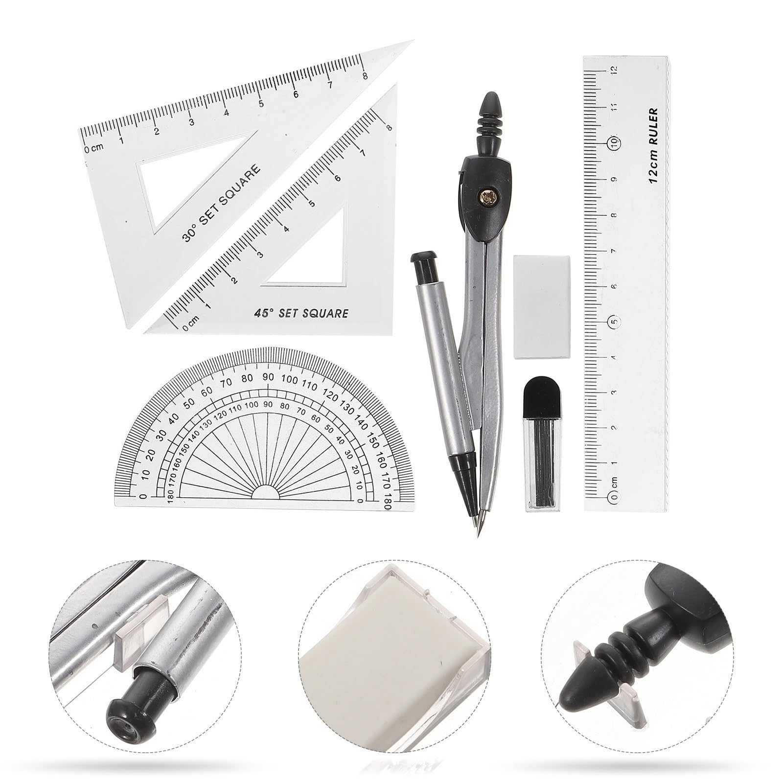 Kit Géométrie En Métal - 7 Pièces (compas, Rapporteurs) Avec Boîte Rangement, Pour étudiants, Ingénieurs, Architectes