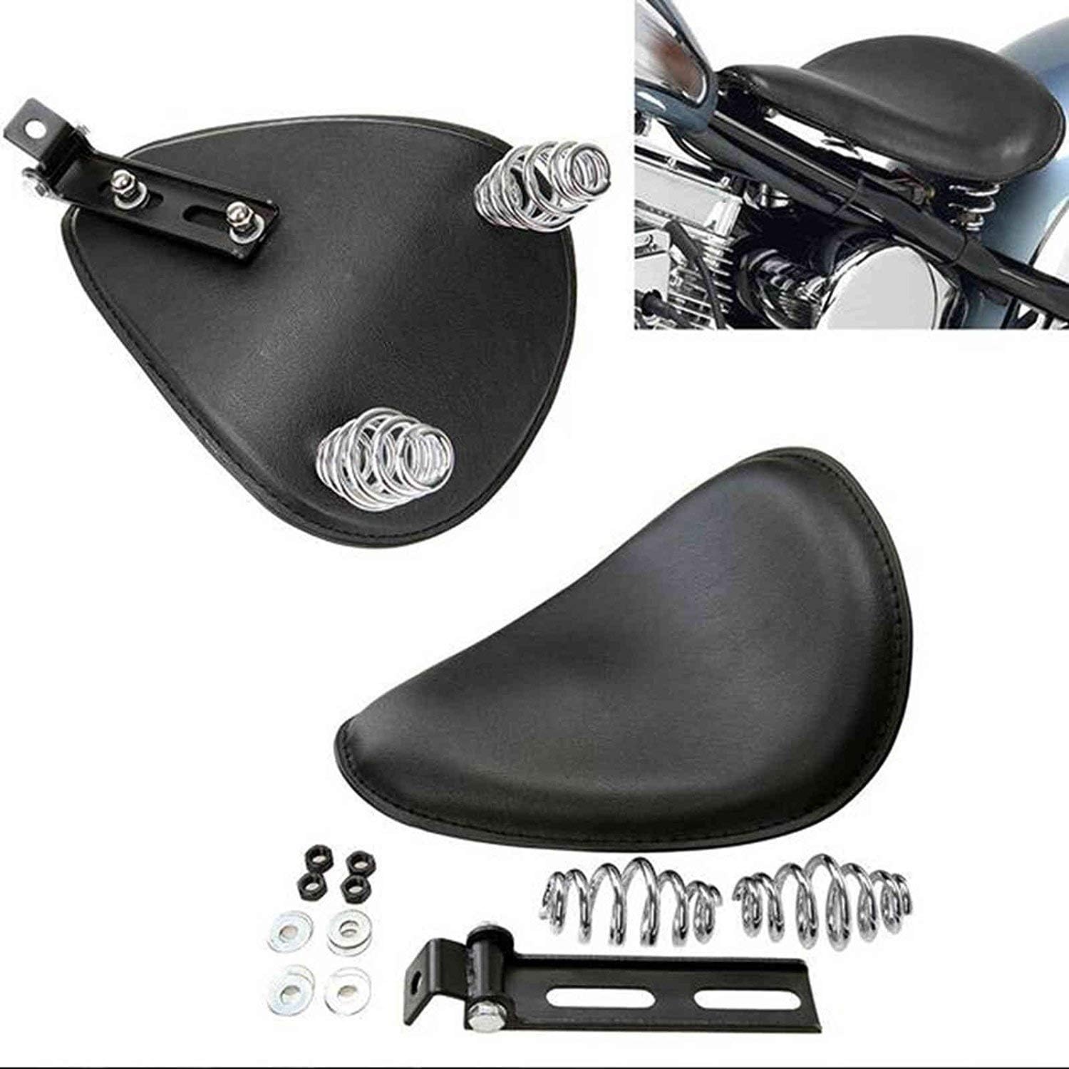 Selle Moto Solo Noir Pour Bobber/Chopper/Sportster/Custom avec Ressorts/Support Kit