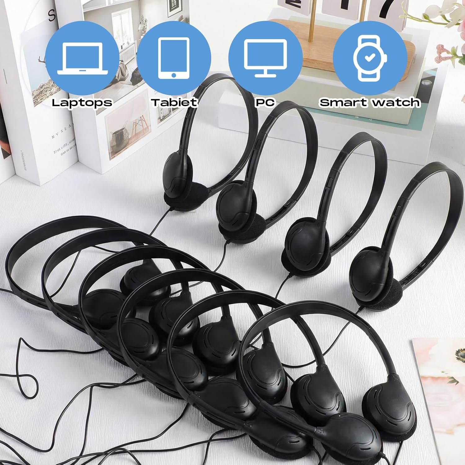 Yunsailing 30 Pack Bulk Over Ear Headphones Set On Ear Headsets Earphones with Adjustable Headband and 3.5mm Plug for Group Learning, Computer Lab, Library, Online Lesson (Black) - Image 6