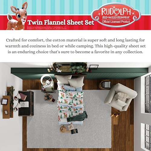 Miniatura 3 de Franco Rudolph Holiday & Christmas Bedding - Juego de sábanas de franela 100% algodón súper suave, tamaño individual, (producto oficial)