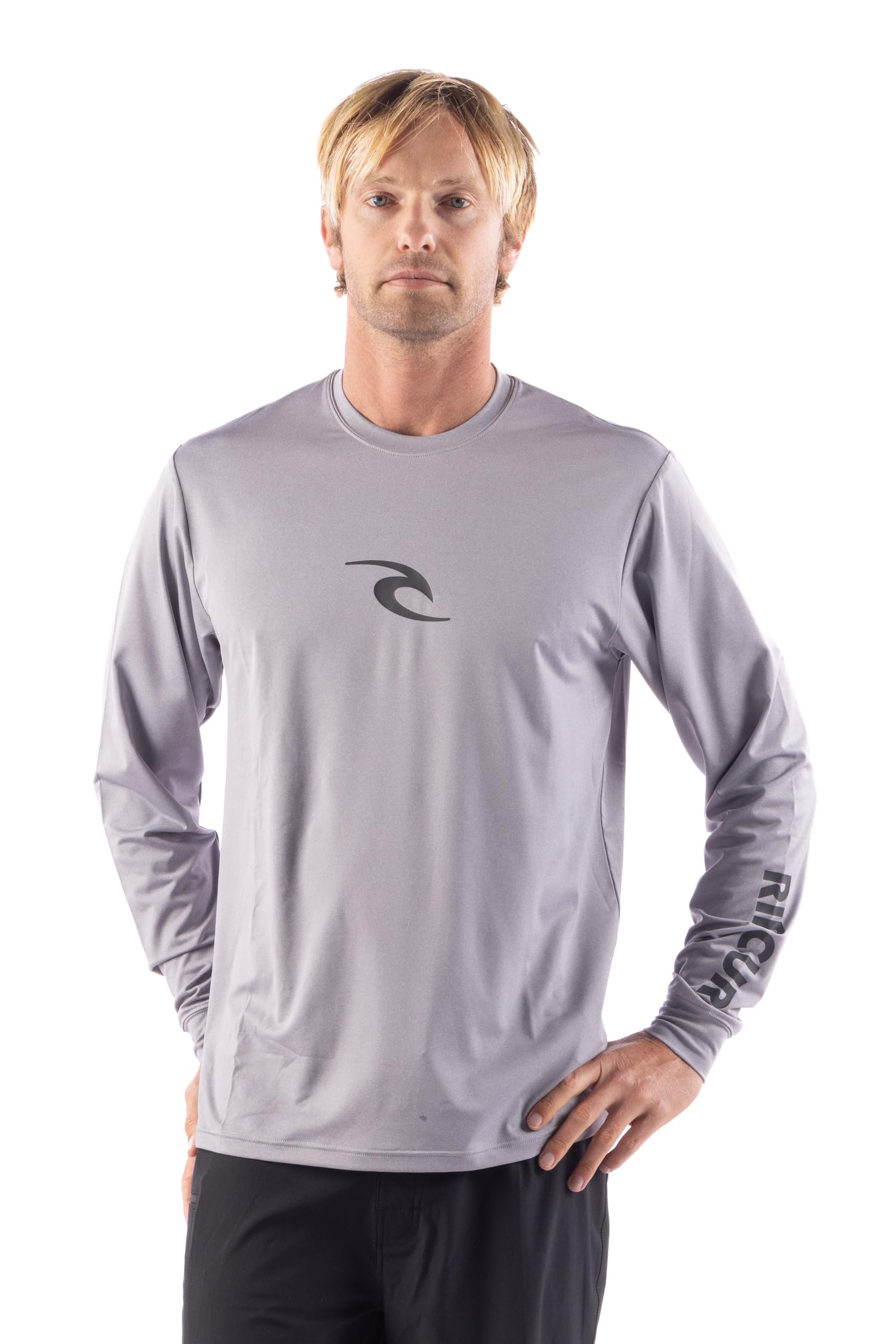 Long Sleeve Rashguard - UPF 50+ Sun Protection Surf Shirt, Loose Fit Rash Vest, Grey Heather, Large