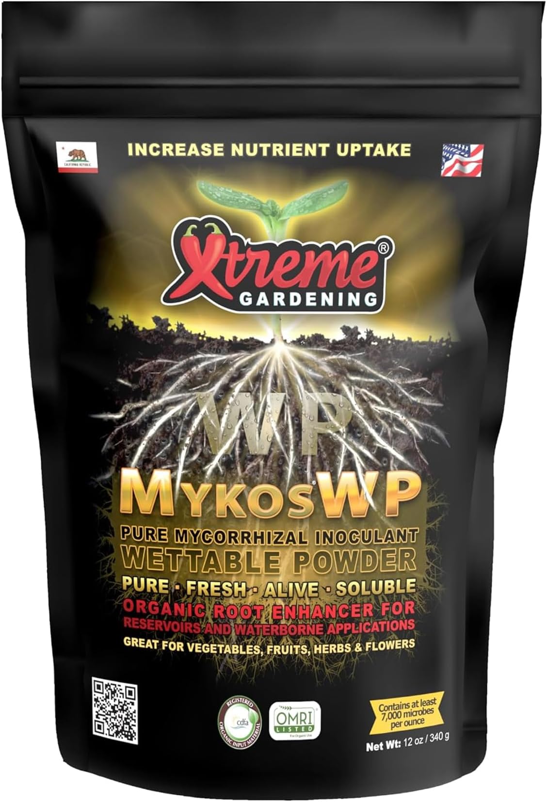 Mykos WP Mycorrhizae Powder โ Organic Mycorrhizae for Plants โ Mycorrhizal Fungi Root Stimulator for Plants โ Ideal for Seedlings, Transplants, Bare-Root Trees & Hydroponics (12 oz)