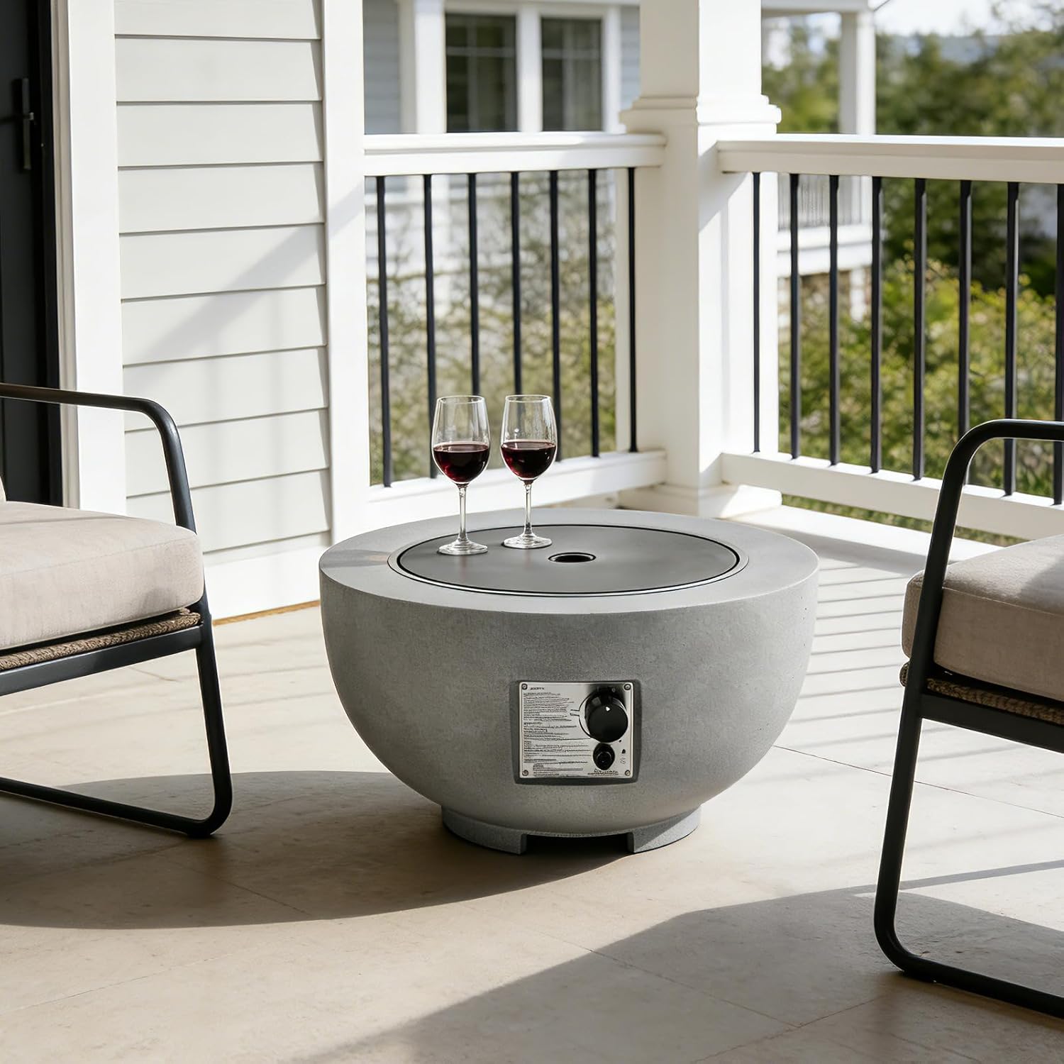 27.5-inch Outdoor Propane Gas Fire Pit Bowl, 50000 BTU Round FirePit Table for Outside Patio, with Metal Lid,Rain Cover & Lave Rocks,Grey