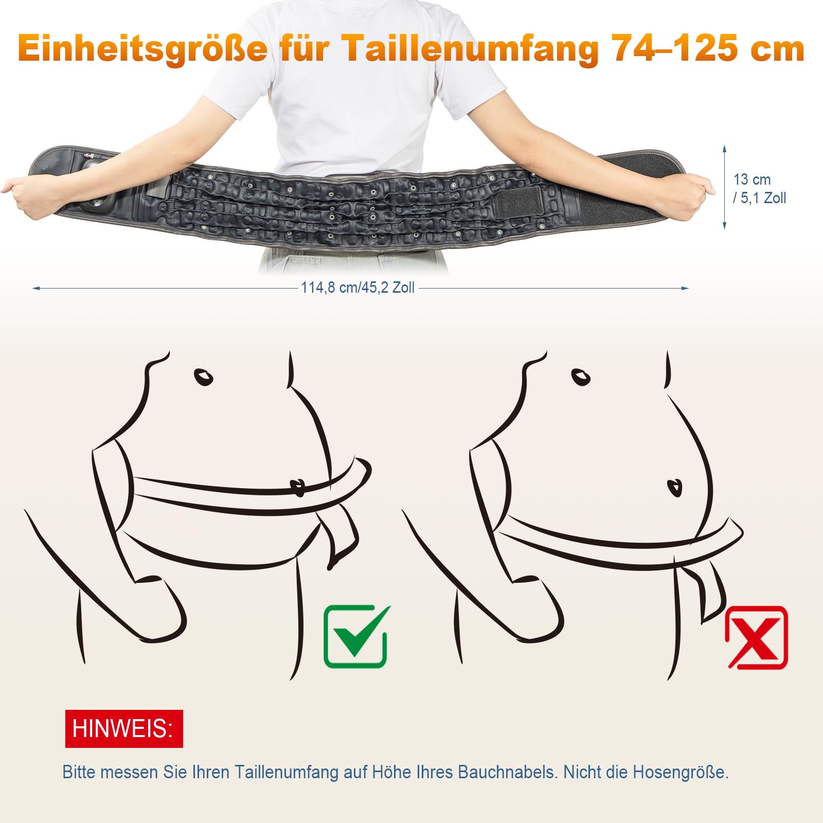 HONGJING Beheizter Dekompressions-Rückengurt mit Rotlicht-Heizung & Massage, Aufblasbare Lendenwirbelstütze für Schmerzen im unteren Rückenbereich, Passend für 29-49 Taille, blau