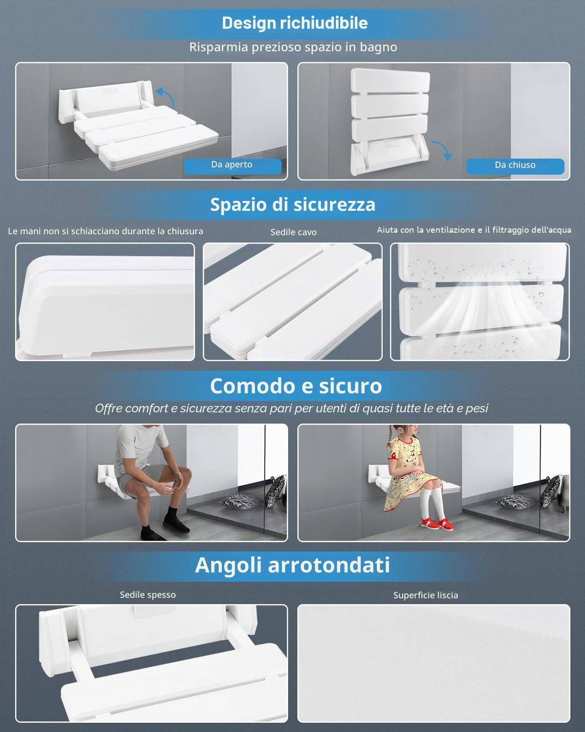 BOOMSTART Sedia Pieghevole per Doccia a Parete - Sedile Doccia Fino a 130 kg
