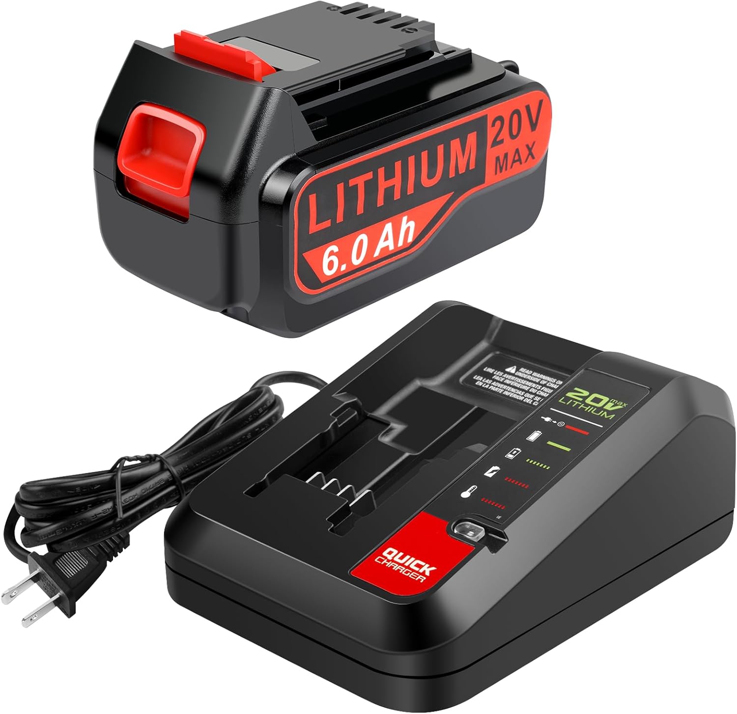 20 Volt Max 6.0Ah Replace Batteries for Black and Decker 20V Battery with Fast Charger PCC692L, Replace Battery and Charger Combo Compatible with Black Decker 20V Battery LBX4020 LBX20 LBXR2020