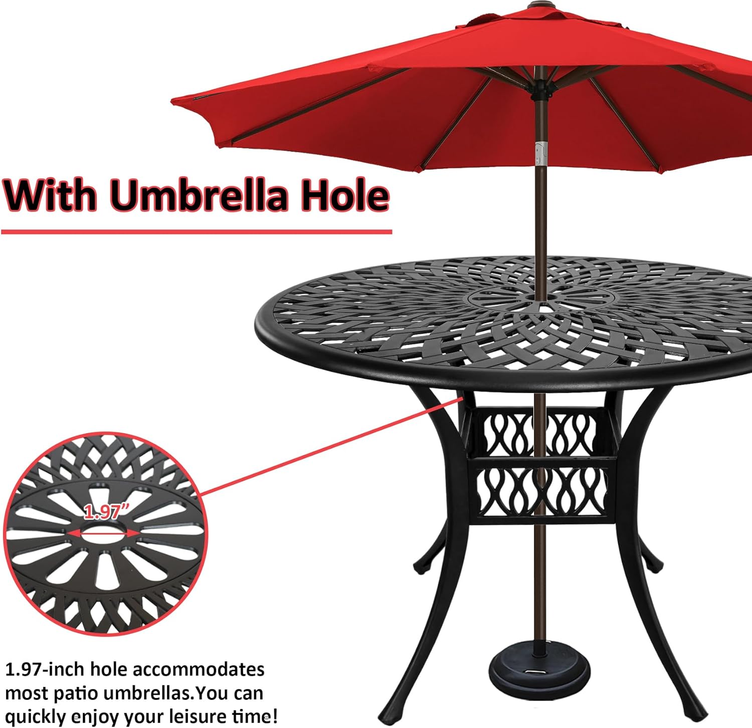 5-Piece Cast Aluminum Outdoor Patio Dining Set, Metal Bistro Table and Chairs,Wrought Iron Patio Bistro Set with 1.7" Umbrella Hole for Outside Porch Deck,Black