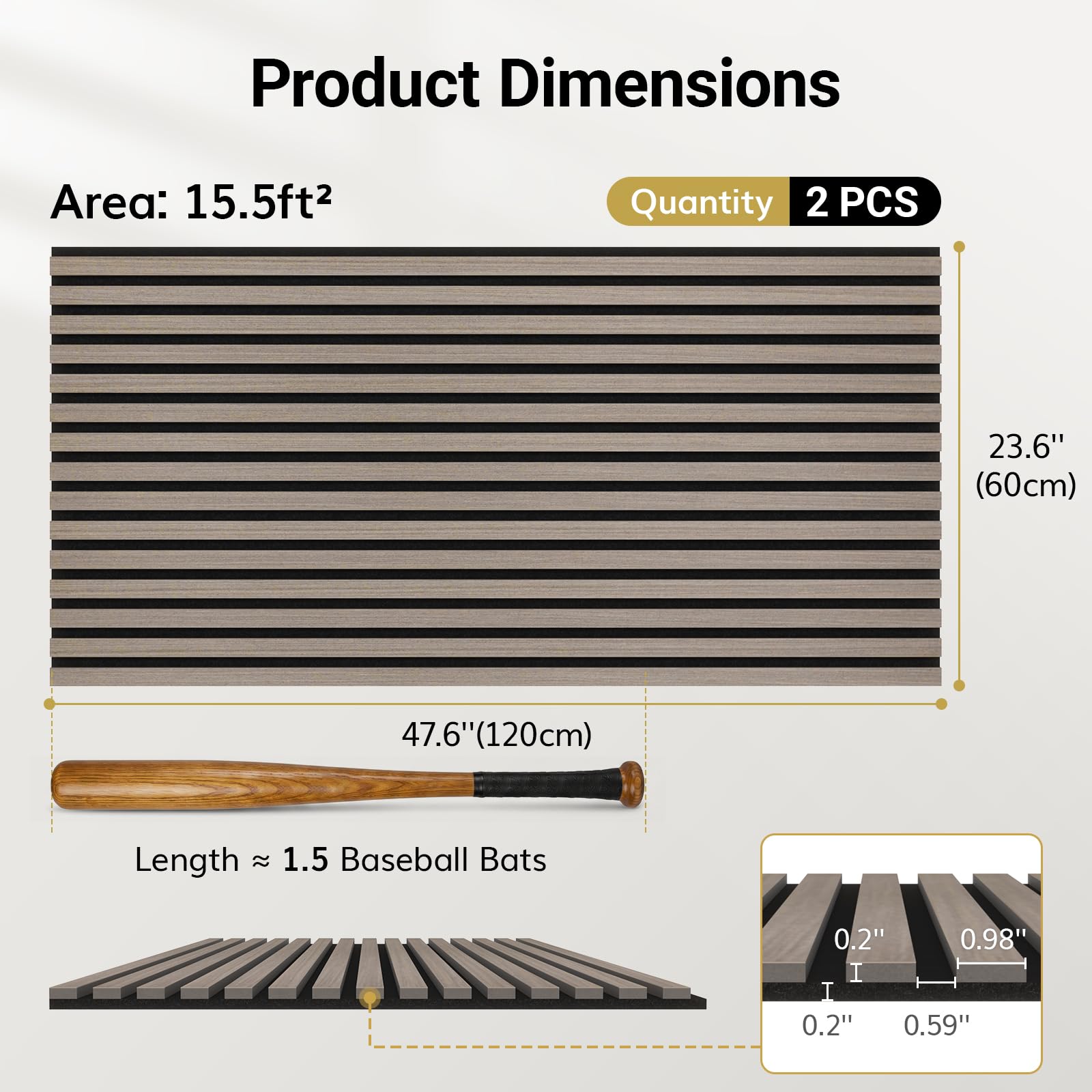 TONOR Panneau Mural Decoratif de Bois,120x60-1.44㎡, 2 Pièces, Gris