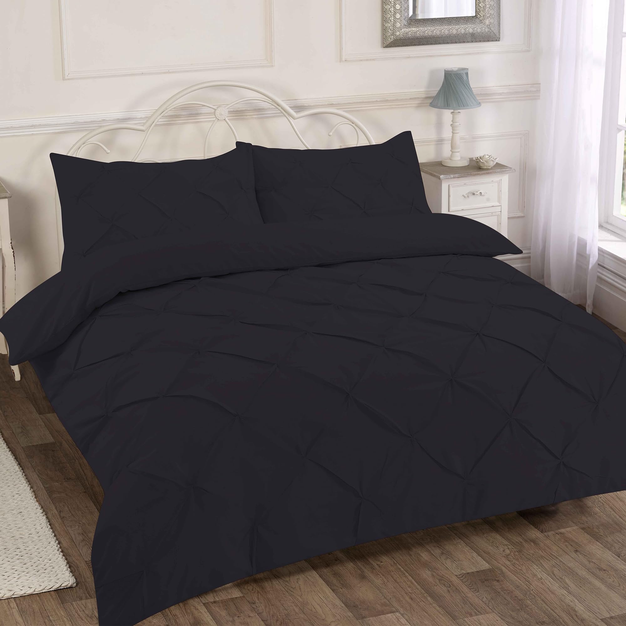 Home Sweet Home UK Pintuck Single Size Duvet Cover Sets Soft PolyCotton Duvet Cover Sets Singlesize With Button Closure Non-Iron Easy Care Bedding With Matching Pillowcase