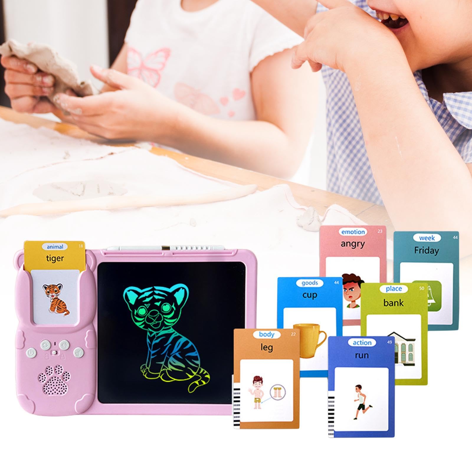 Qianly Tablet Interattivo per L'apprendimento Dei Bambini con Riconoscimento Vocale E Tavoletta Grafica, Rosa con 255 carte, Taglia unica