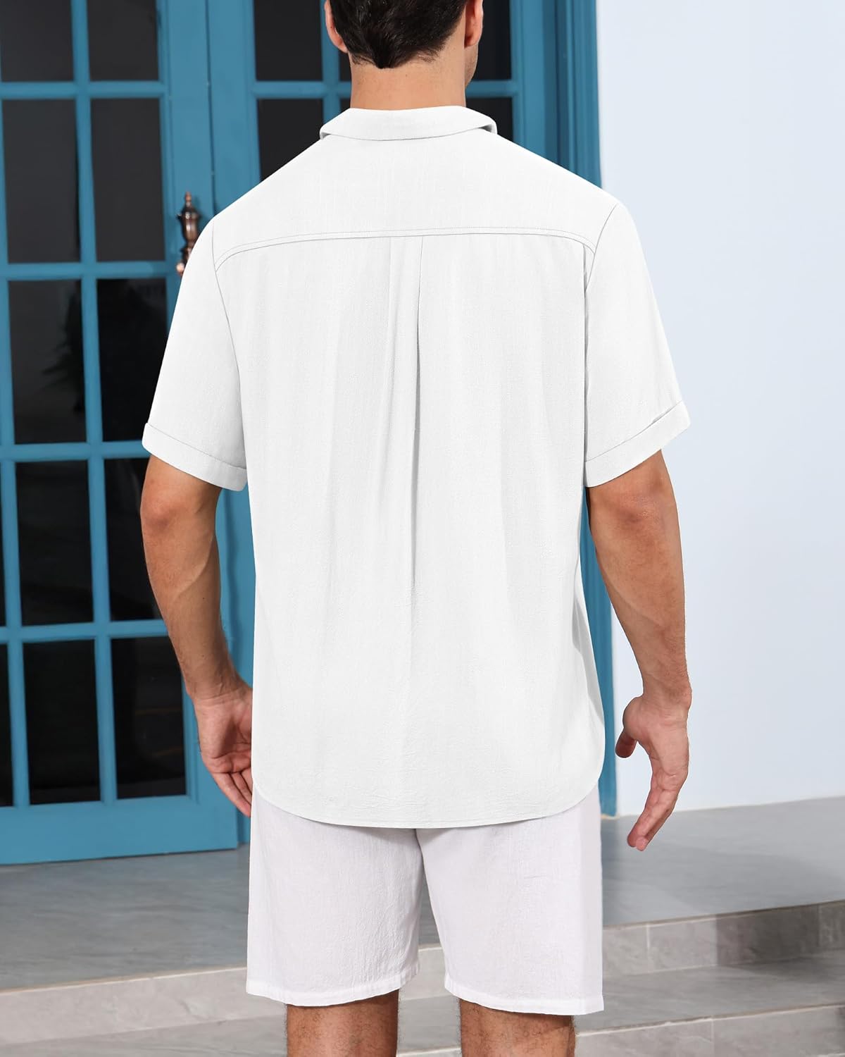 Men's Linen Shirts, Summer Short Sleeve Casual Beach Big & Tall Regular Lightweight Button Down Tops Vacation - Image 7