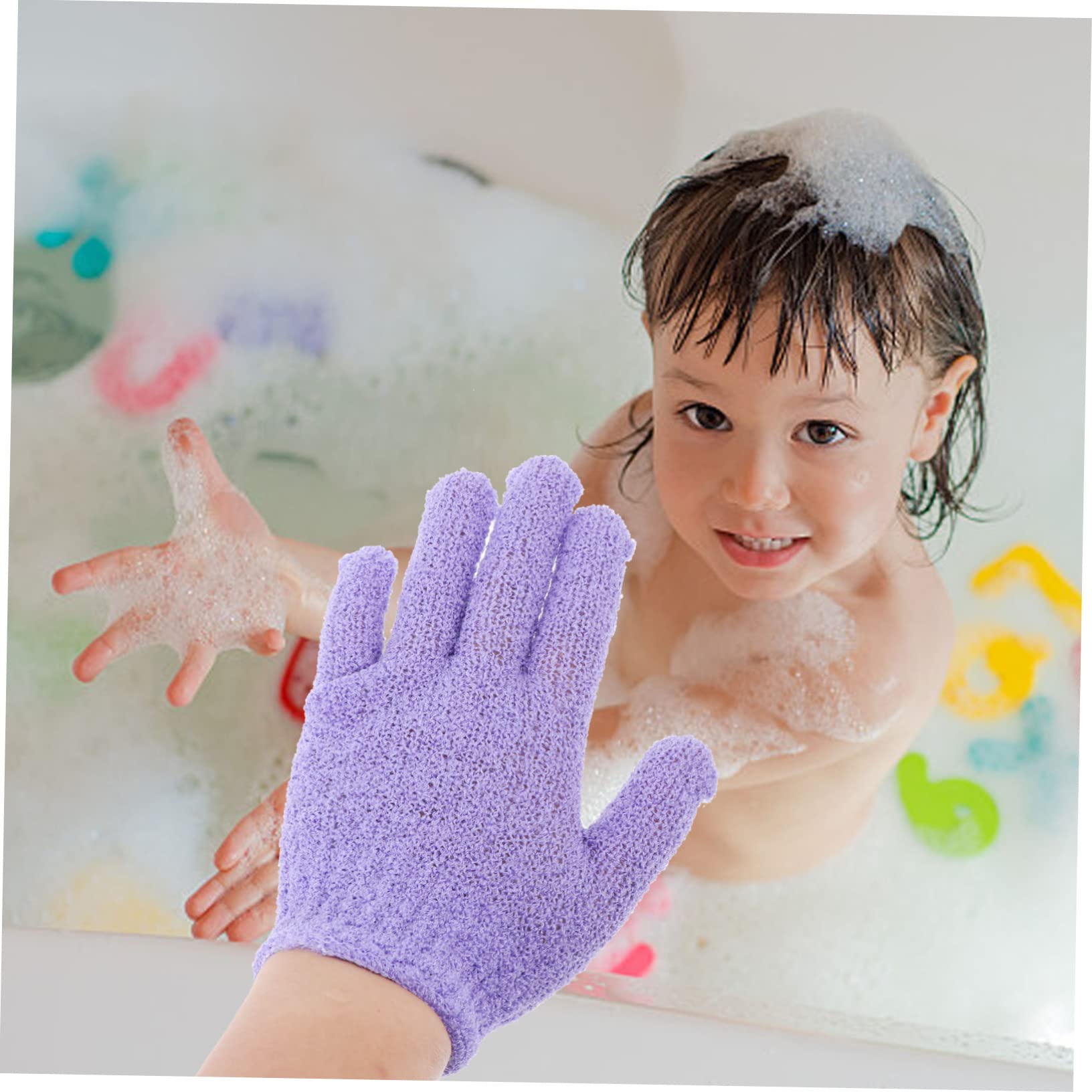 30 Pz Guanti da bagno a cinque dita scrubber per il viso spugna per la pulizia guanto esfoliante exfoliating gloves guanti da doccia guanti da bagno in nylon Viola,porpora BELLIFFY